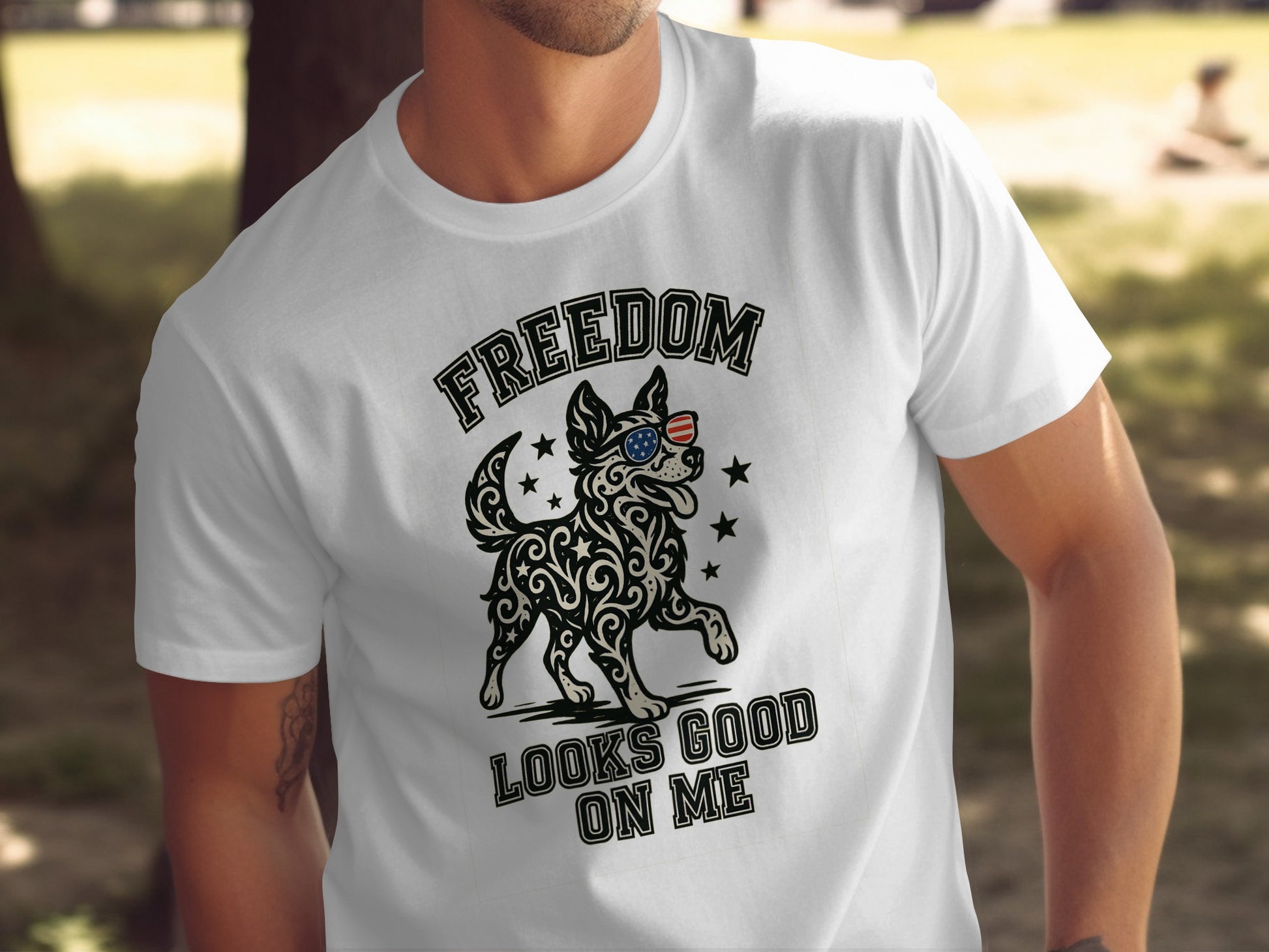 Freedom Looks Good On Me Dog Graphic T-shirt product