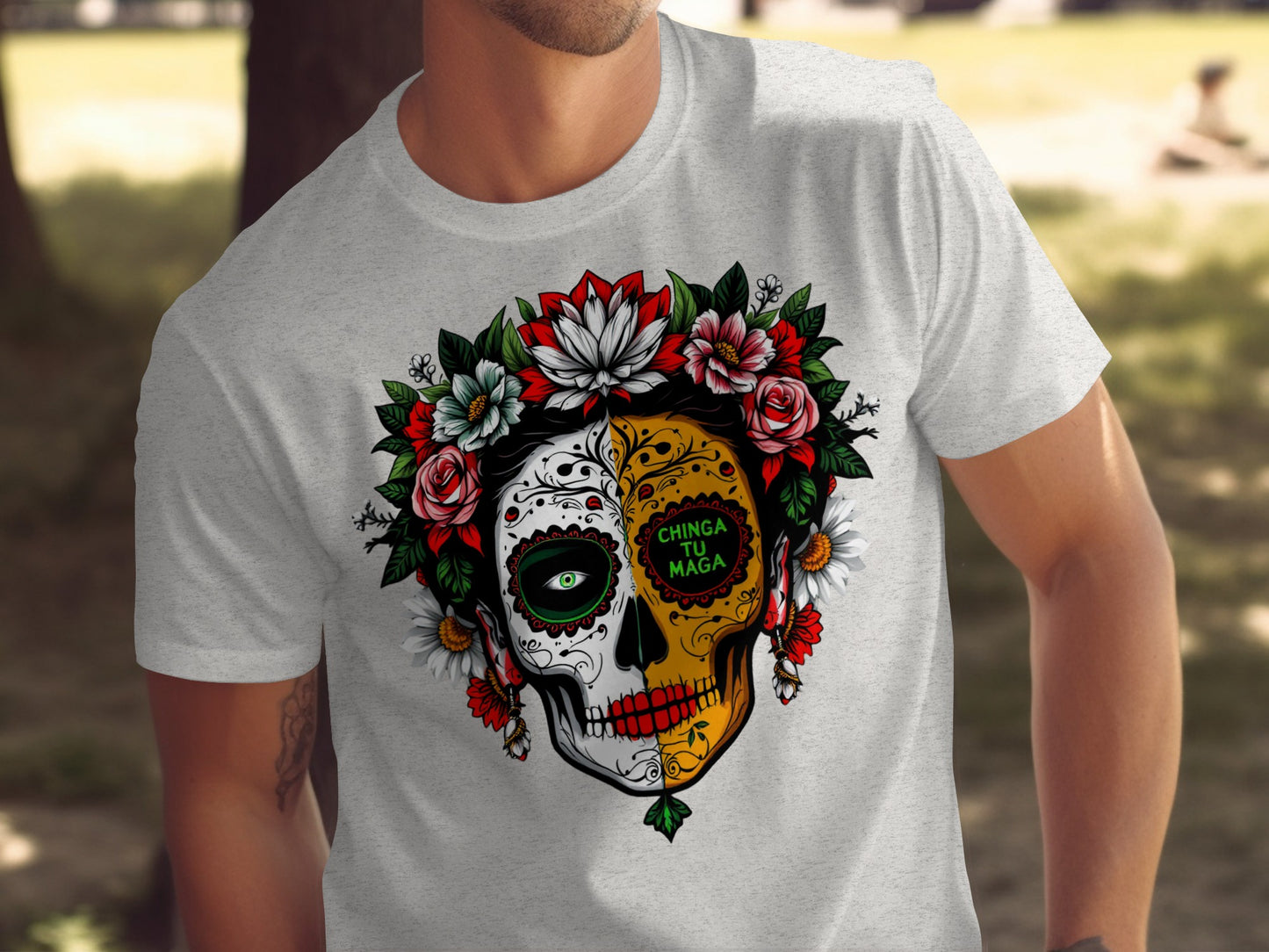 Colorful Sugar Skull Floral Design T-Shirt product type