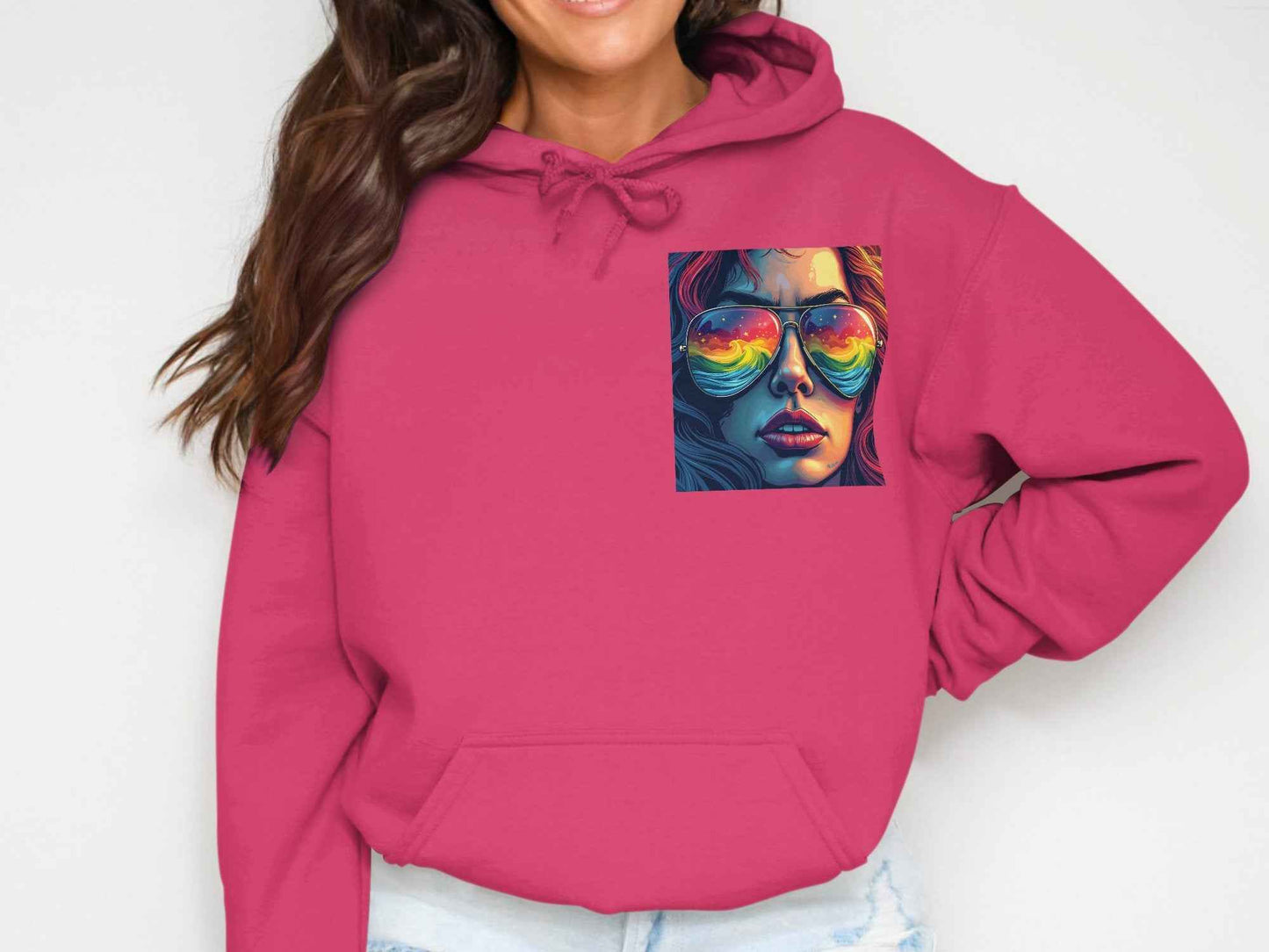 Pride Hoodie with Colorful Wave Sunglasses Design