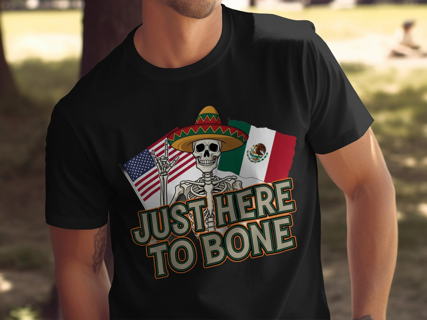 Funny Skeleton Patriotic Sombrero Just Here T-shirt Product