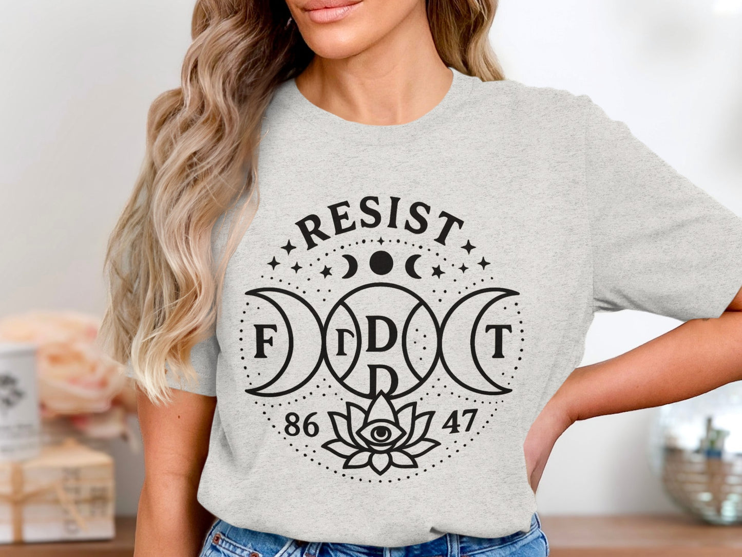 Resist Crescent Moon Floral Design T-Shirt product type
