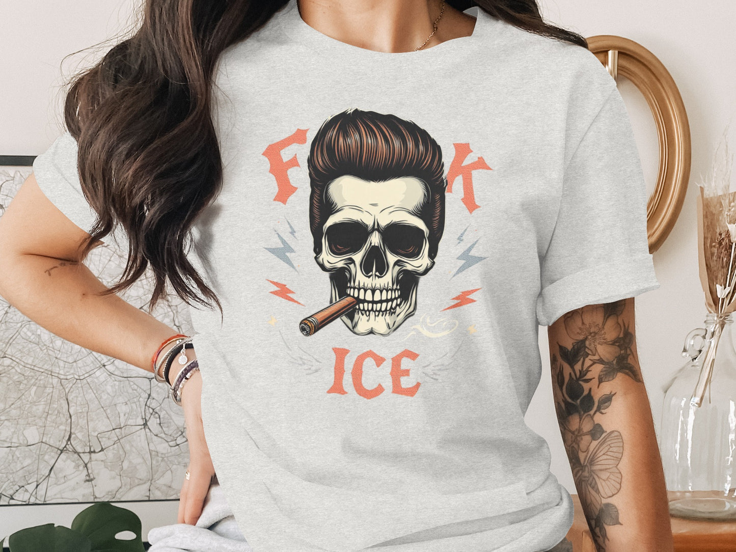 Rockabilly Skull Smoking T-Shirt Creative Graphic product type