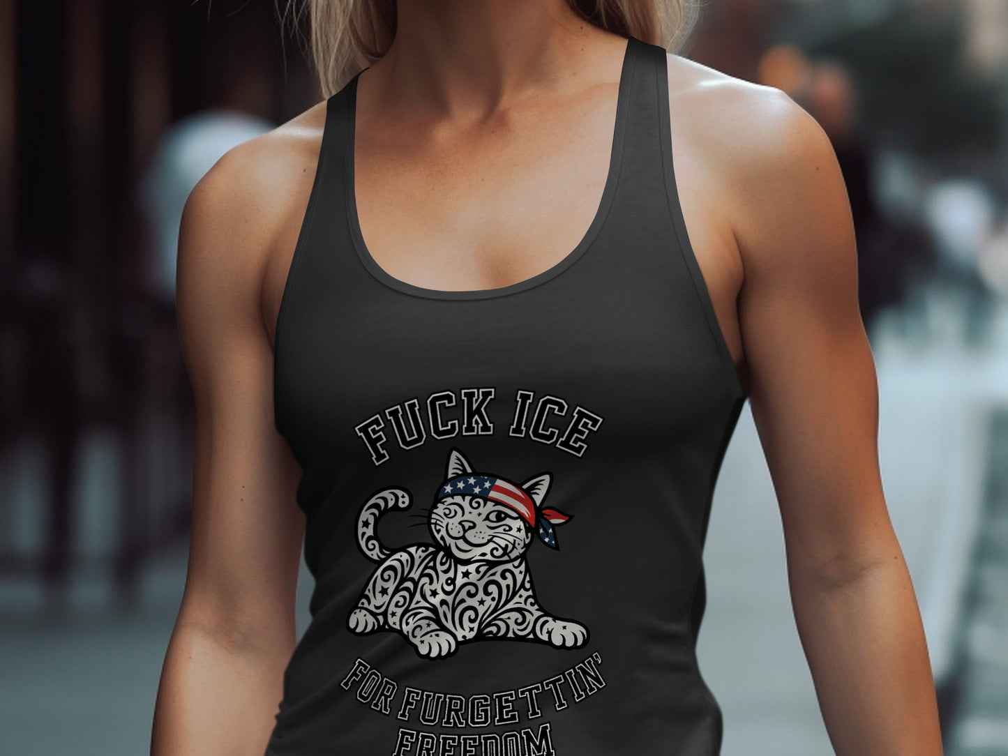 Patriotic Cat Design Fuck Ice Graphic Tank Top product type