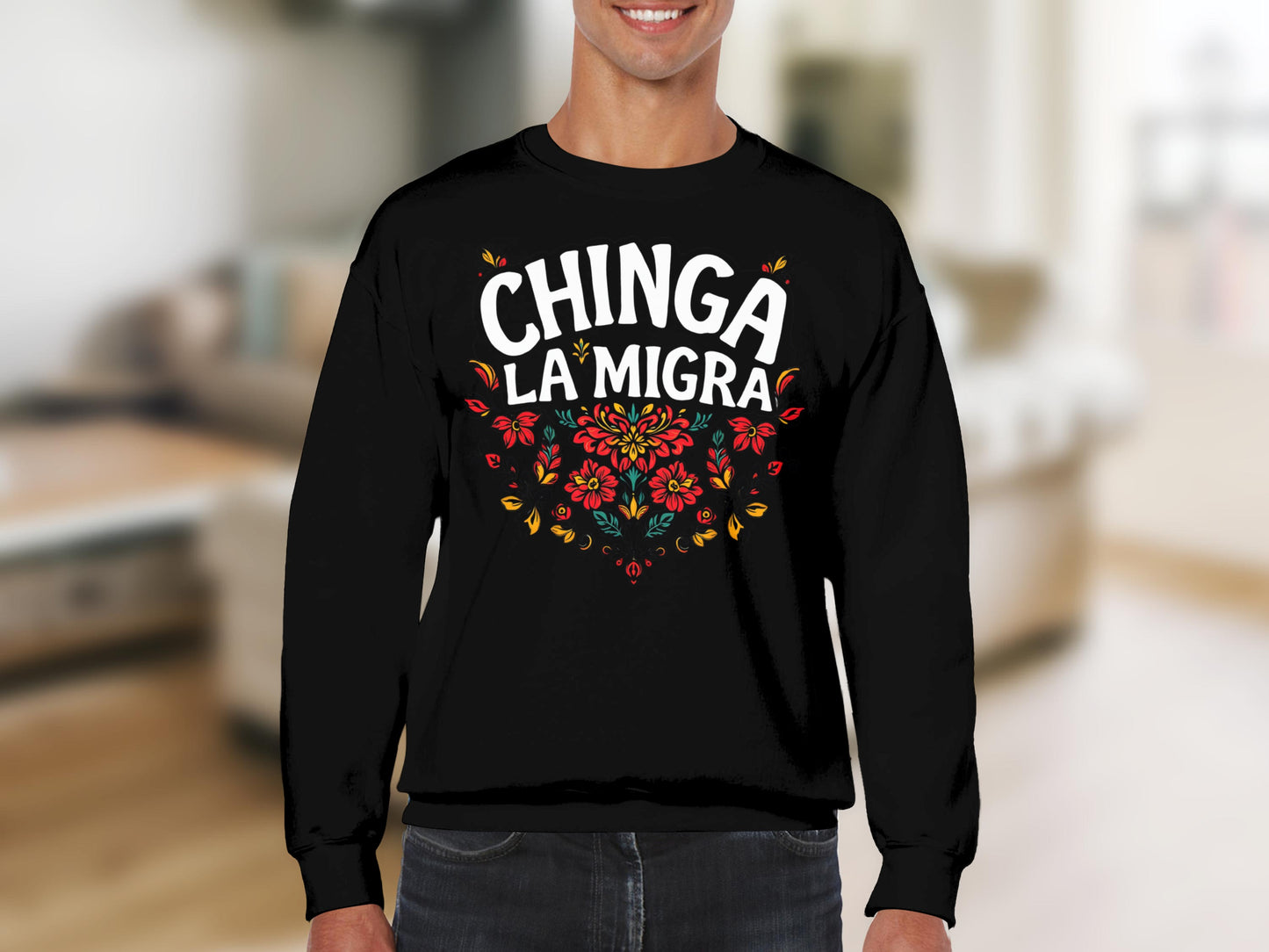 Chinga La Migra Graphic Printed Black Sweatshirt Product
