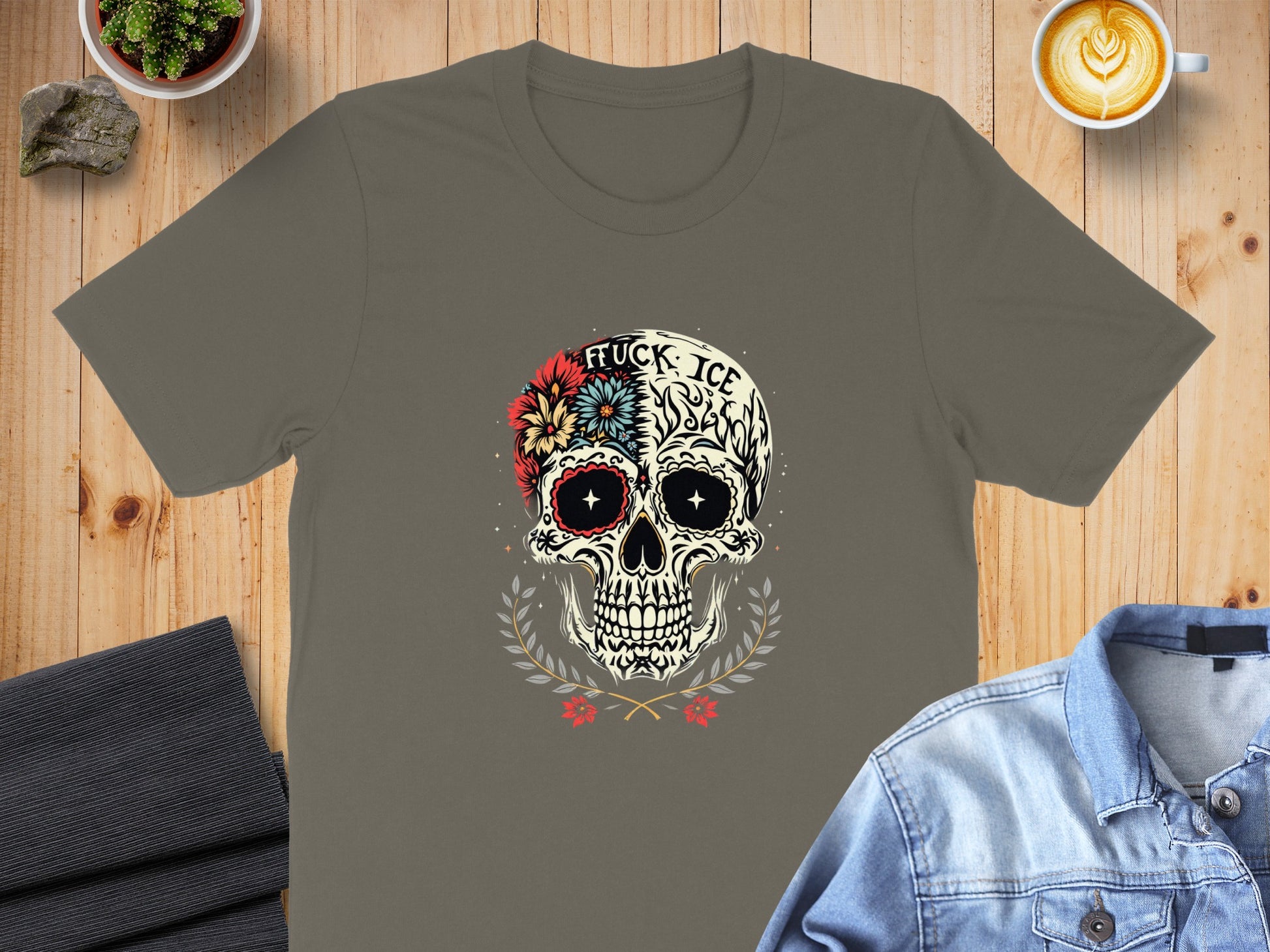 Skull with Colorful Floral Design Graphic Tee product