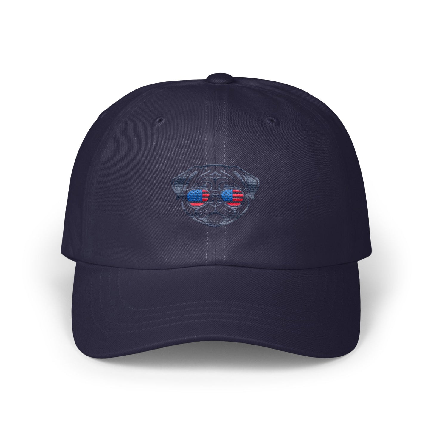 Patriotic Pug Design Embroidered Baseball Cap Product