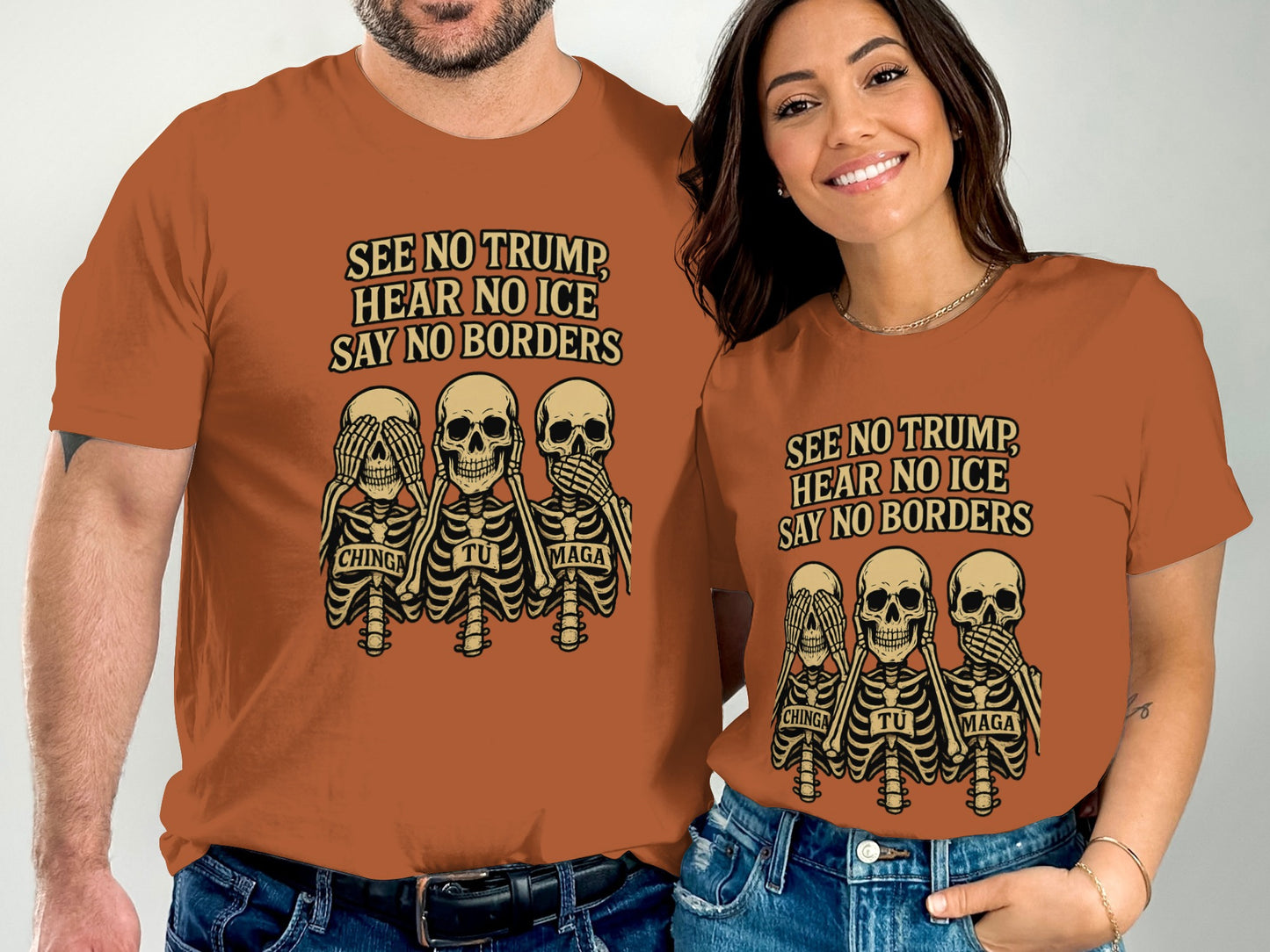 See No Trump Hear No Ice Say No Borders Apparel product