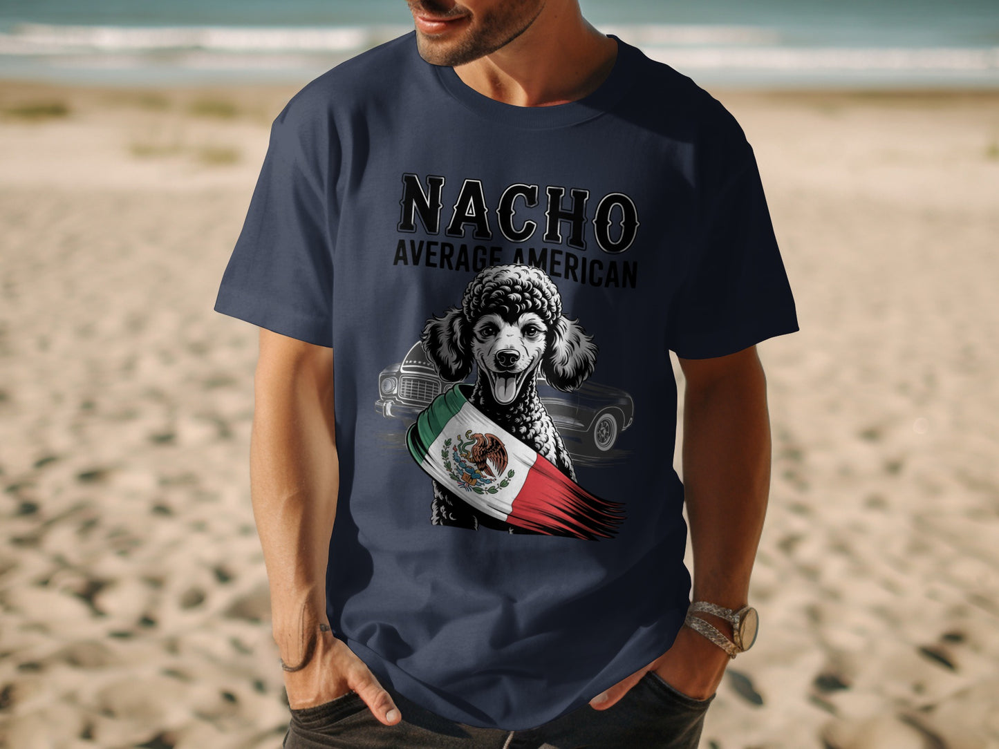 Nacho Average American Dog on Beach T-shirt product