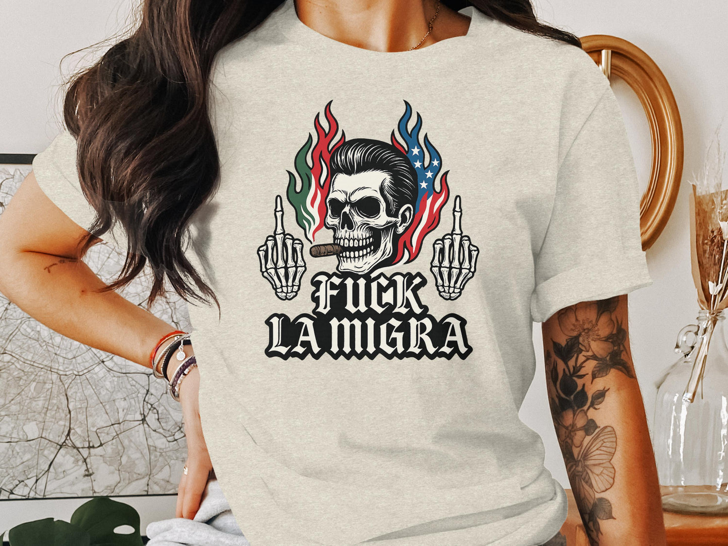 Edgy Skull Graphic Fuck La Migra T-shirt product