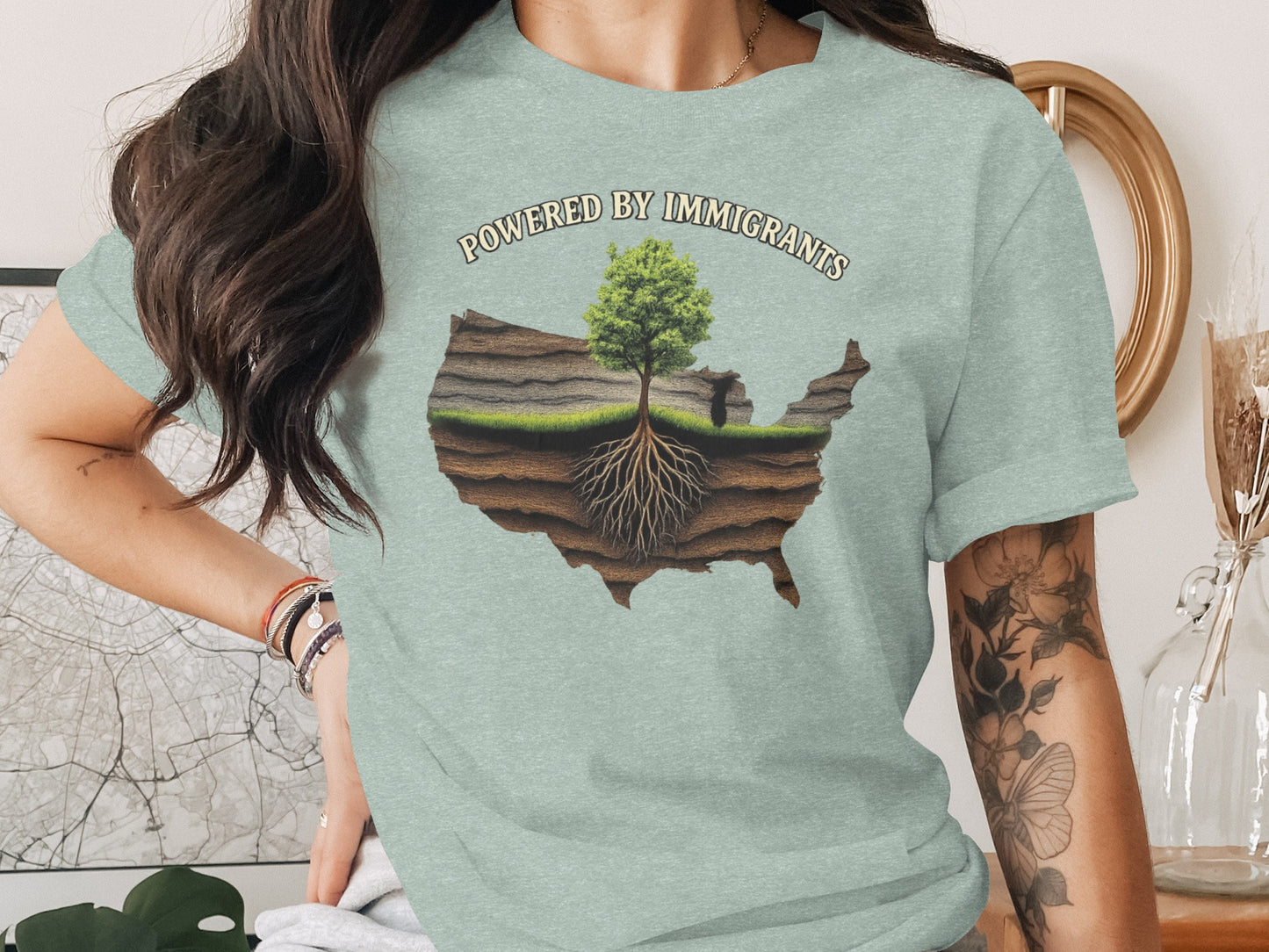 Powered By Immigrants Tree Map Graphic T-shirt product