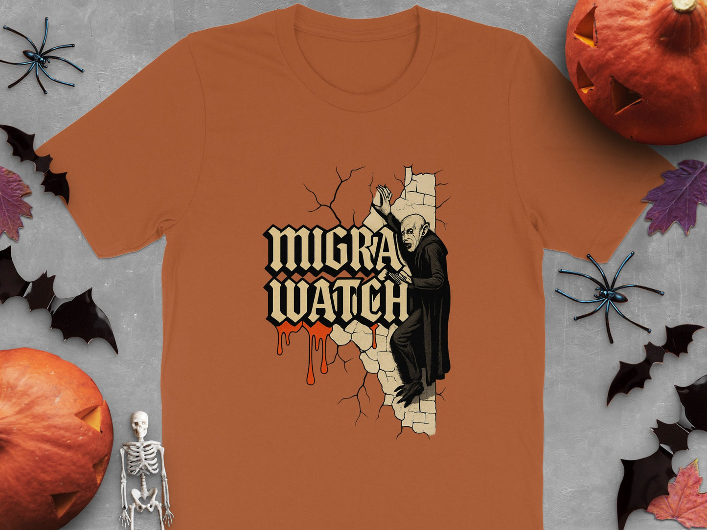 Nosferatu Climbing Wall Halloween Orange T-Shirt product