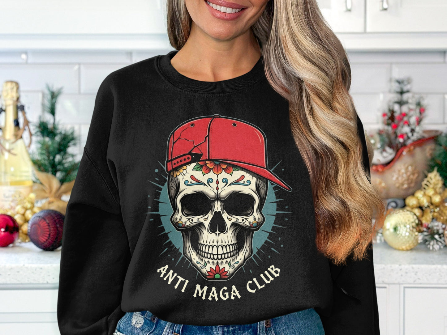 Anti Maga Club Skull with Red Hat Graphic Sweatshirt product