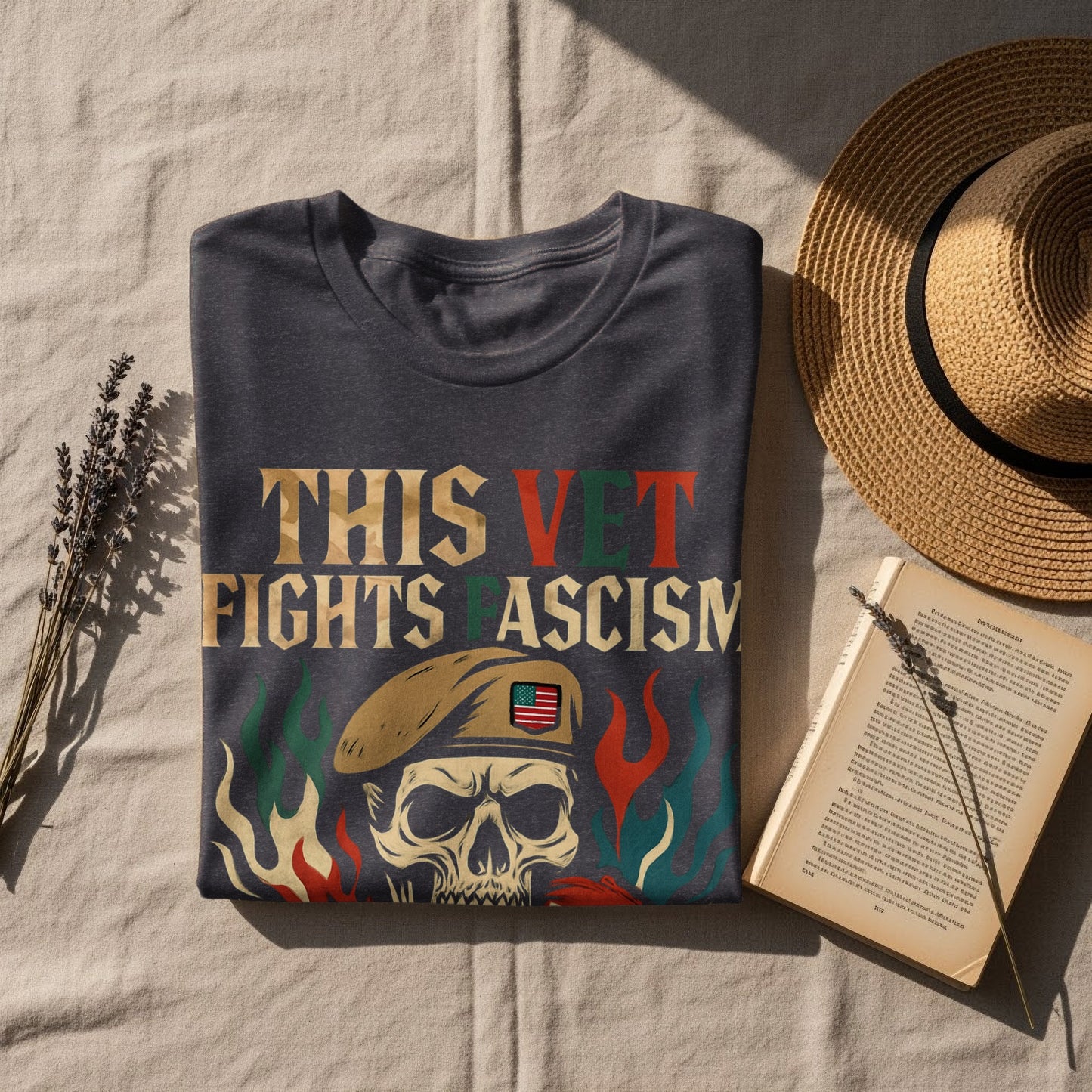 This Vet Fights Fascism Skull Graphic Tee product