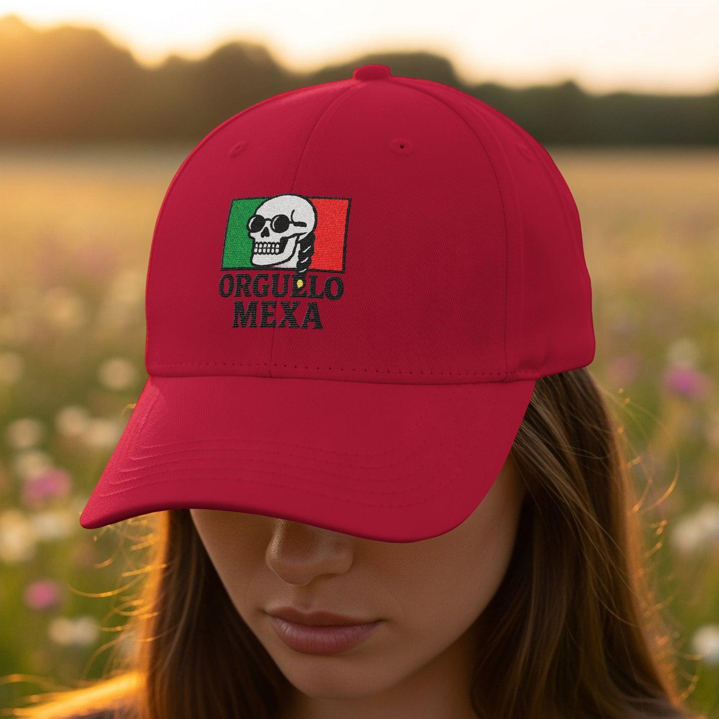 Orgullo Mexa Red Baseball Cap with Skull product type