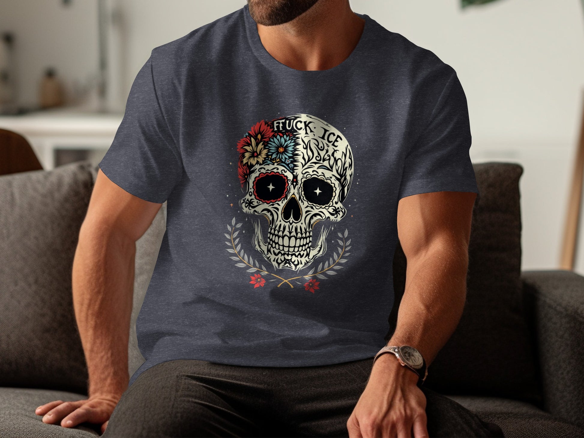 Edgy Floral Skull Graphic Printed Tee Product