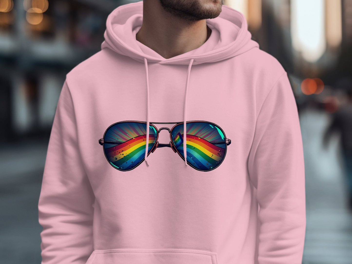 Rainbow Sunglasses Graphic on Pink Hoodie product type