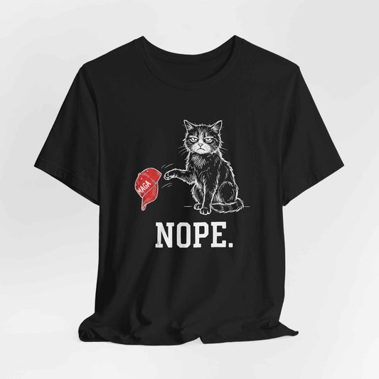 Grumpy Cat Nope T-Shirts, Anti MAGA Hat Rejection Tee, Funny Political Statement Feline Graphic T-Shirts, Sarcastic Protest Apparel