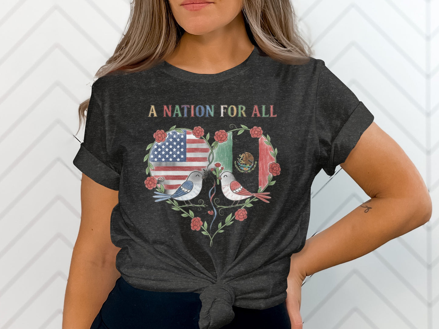 A Nation For All Motto with Love Birds Shirt Product
