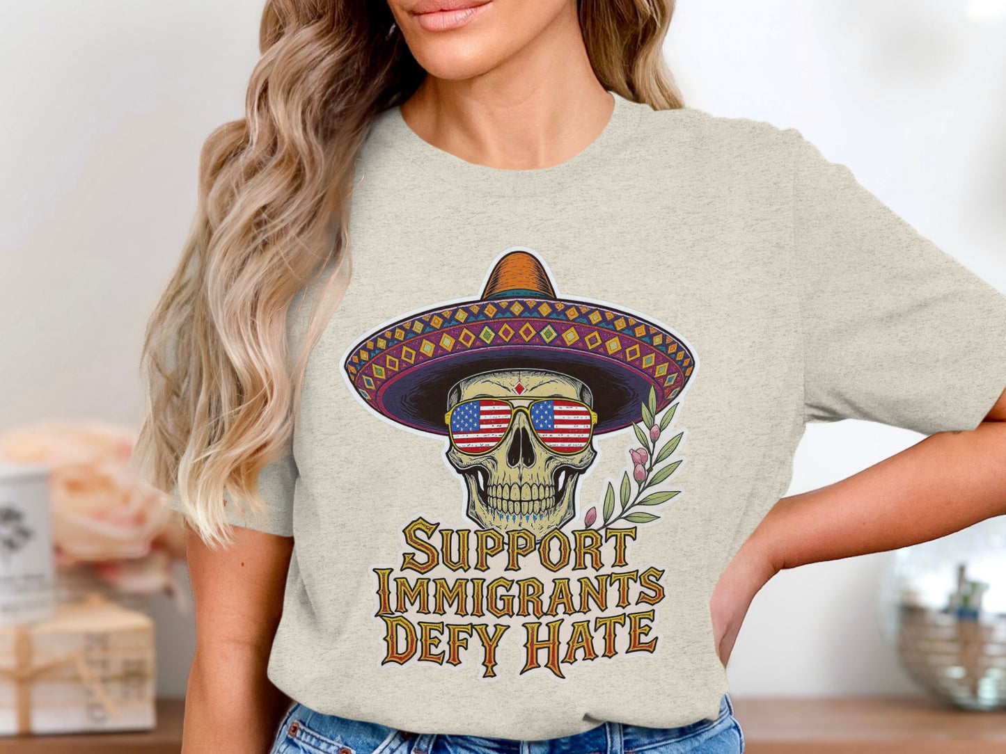 Support Immigrants Defy Hate Skull Design Shirt product