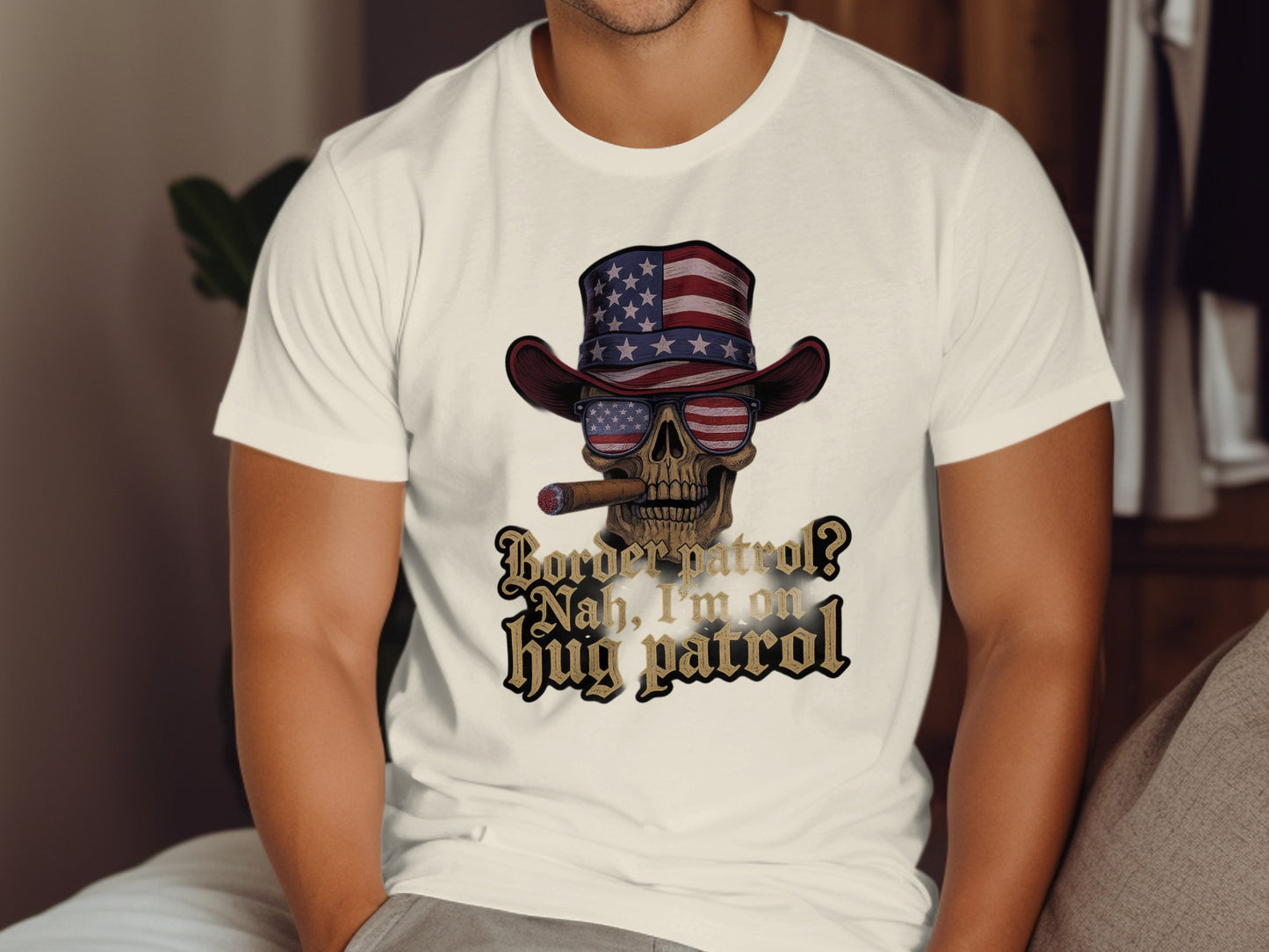 Patriotic Skull Wearing Hat with USA Flag Cool T-Shirt