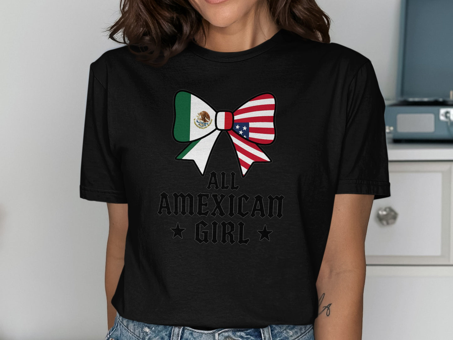 All Amexican Girl T-shirt with Flag Bow Design product