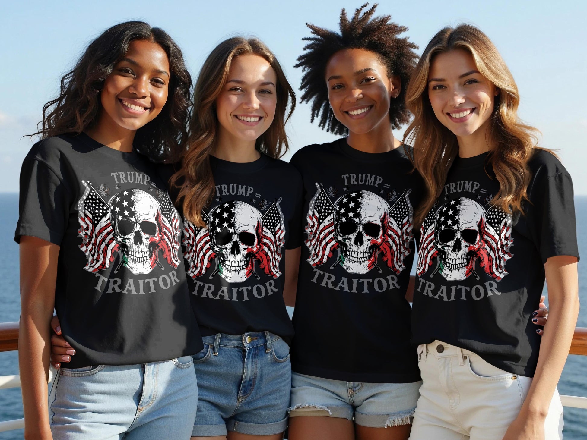 Trump Traitor Skull American Flag Print T-Shirt product