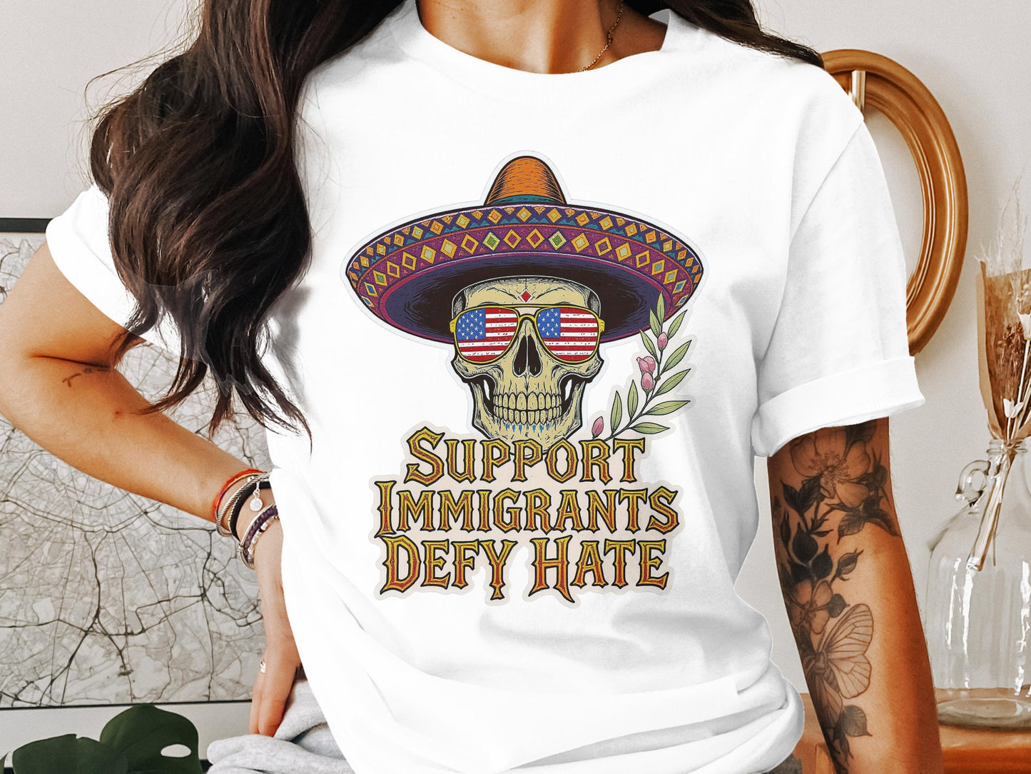 Support Immigrants Defy Hate Skull T-shirt product