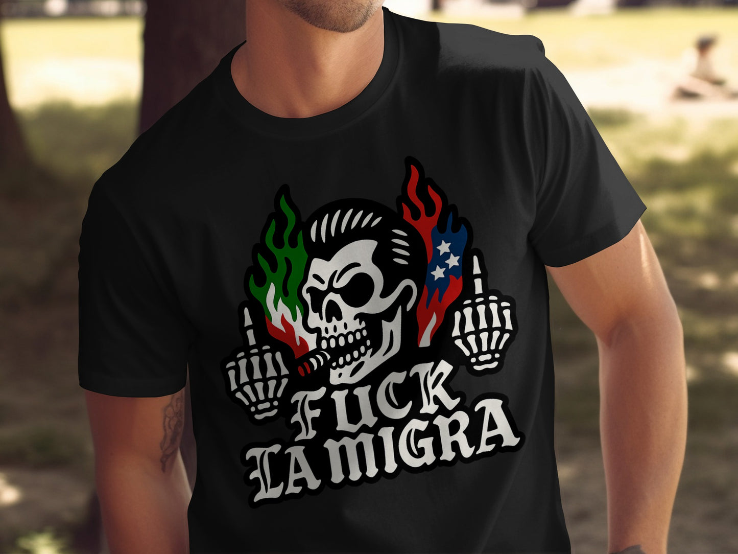 F*** La Migra Graphic Design Skull T-Shirt product type