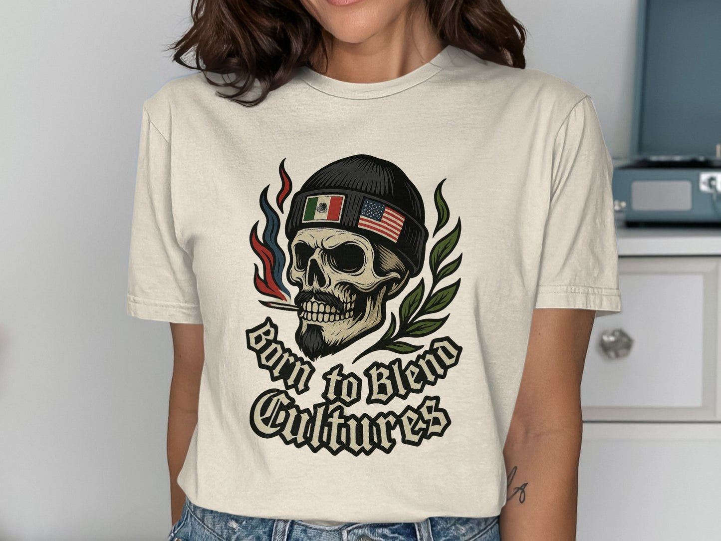 Born to Blend Cultures Skull Graphic T-shirt product