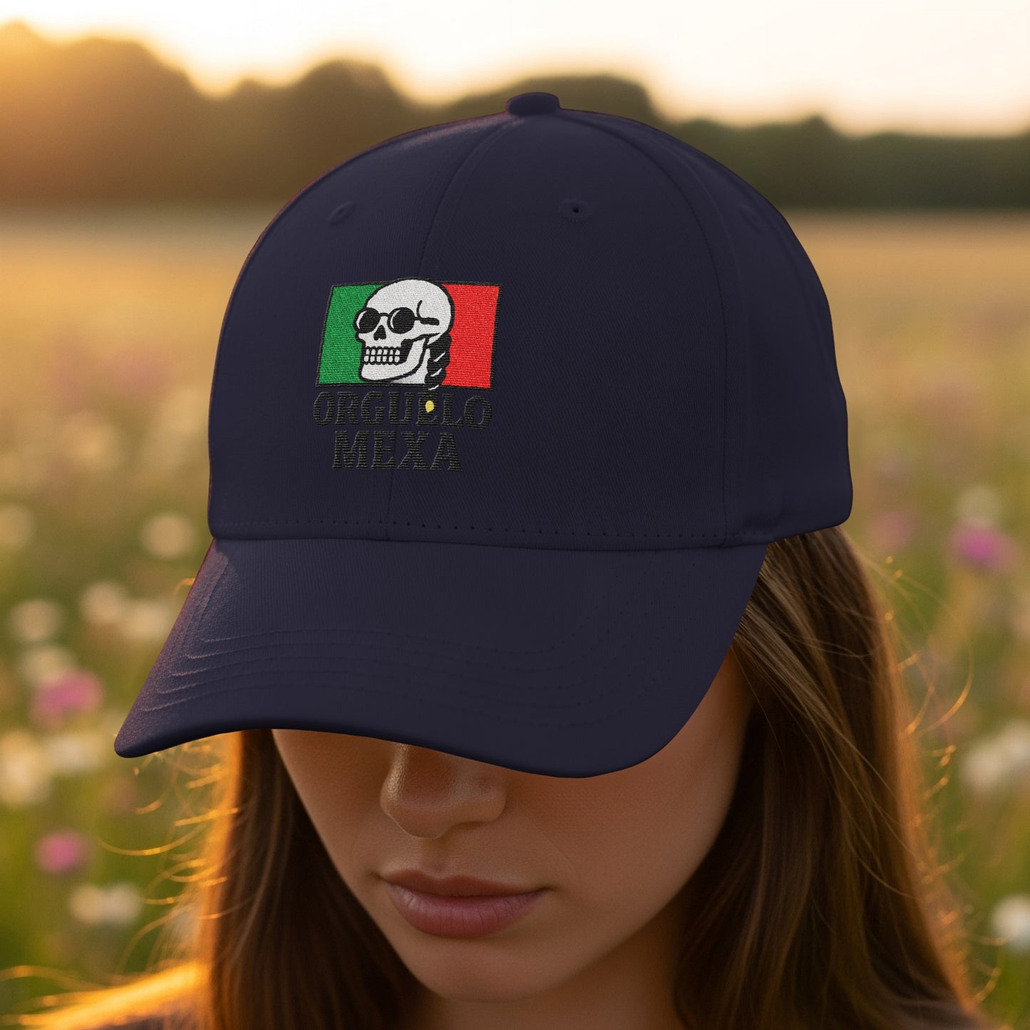 Skull and Flag Design Orgullo Mexa Cap product type