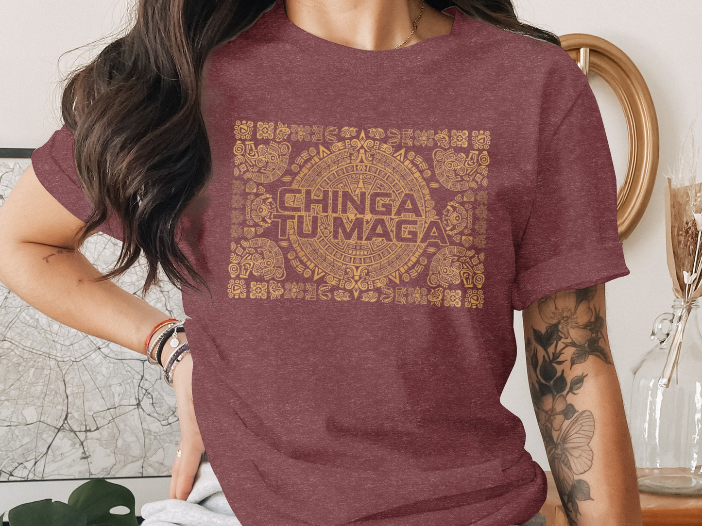 Chinga Tu Maga Graphic Tee Aztec Design T-Shirt product
