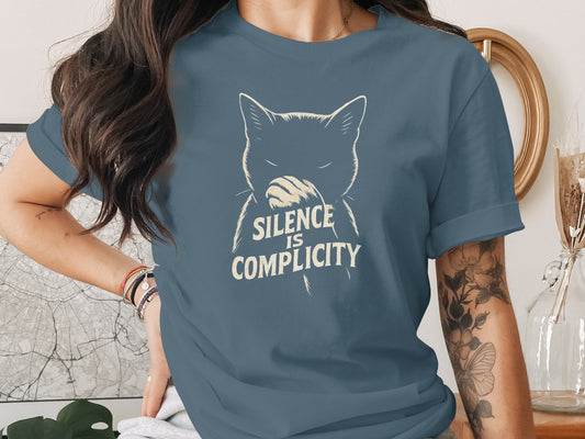 Silence Is Complicity Cat Graphic Tee Shirt