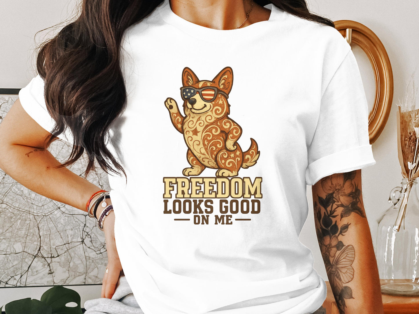 Freedom Looks Good on Me Dog Graphic T-shirt product