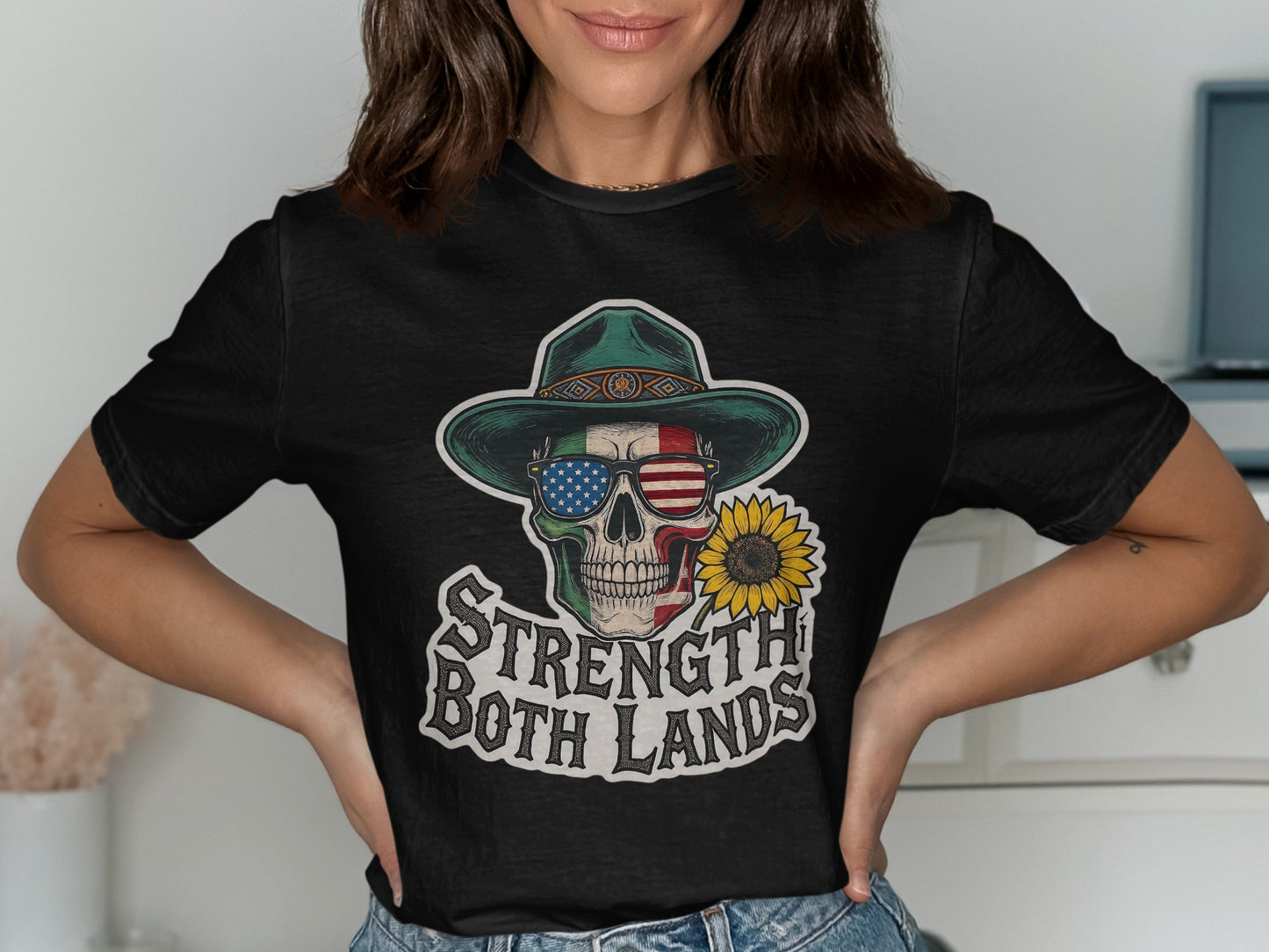 Strength Both Lands Skull Sunflower graphic t-shirt product type
