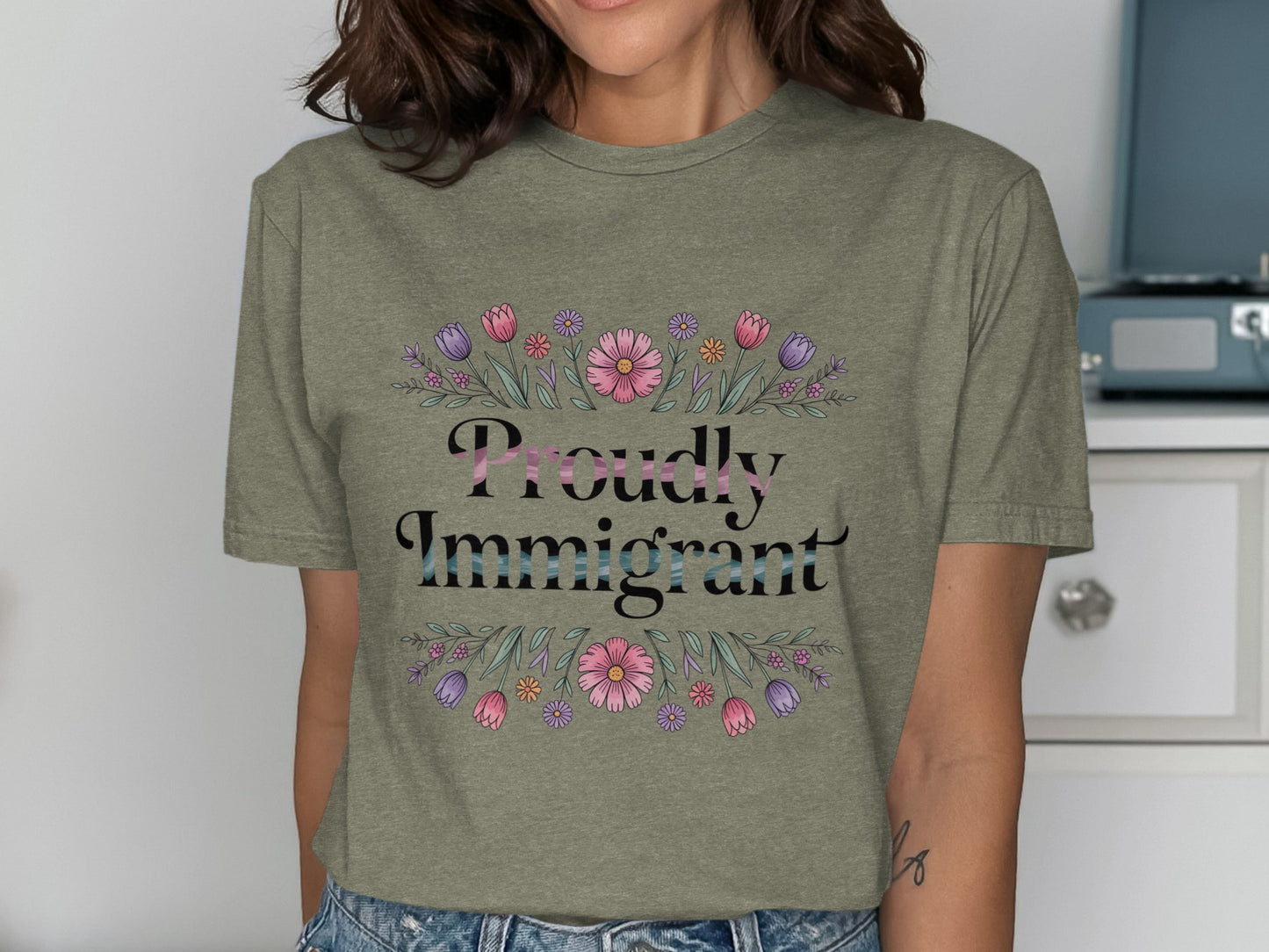 Proudly Immigrant with Floral Design T-Shirt product