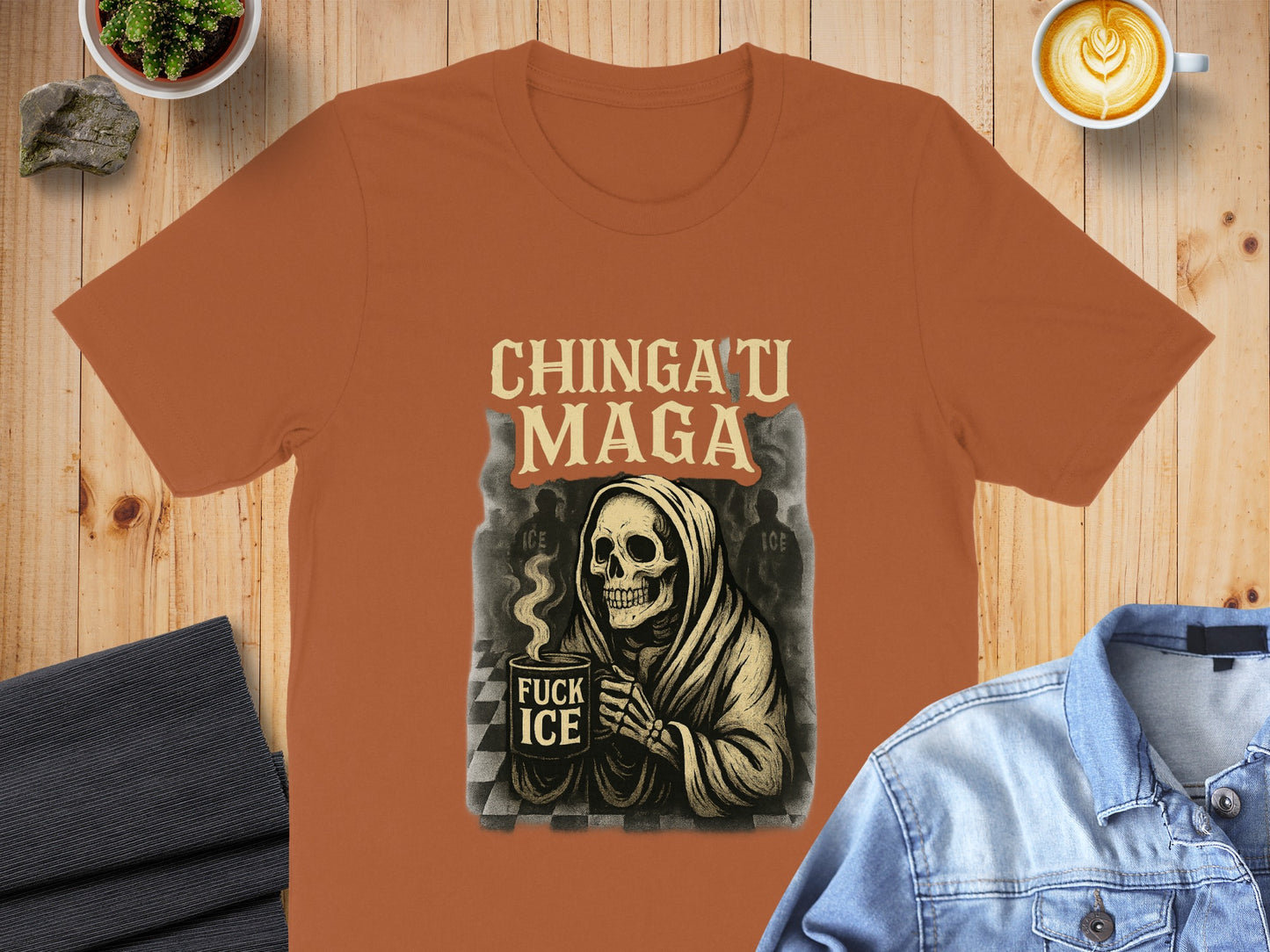 Chinga tu Maga Skull with Coffee Design Shirt product type