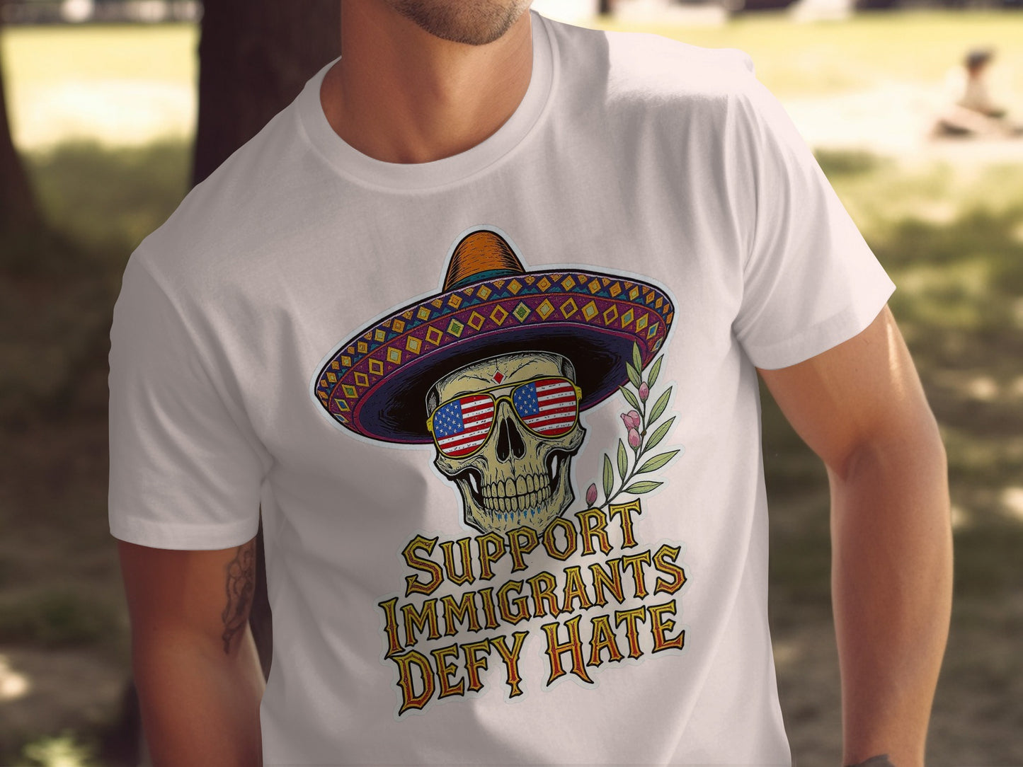 Support Immigrants Defy Hate Skull Graphic product