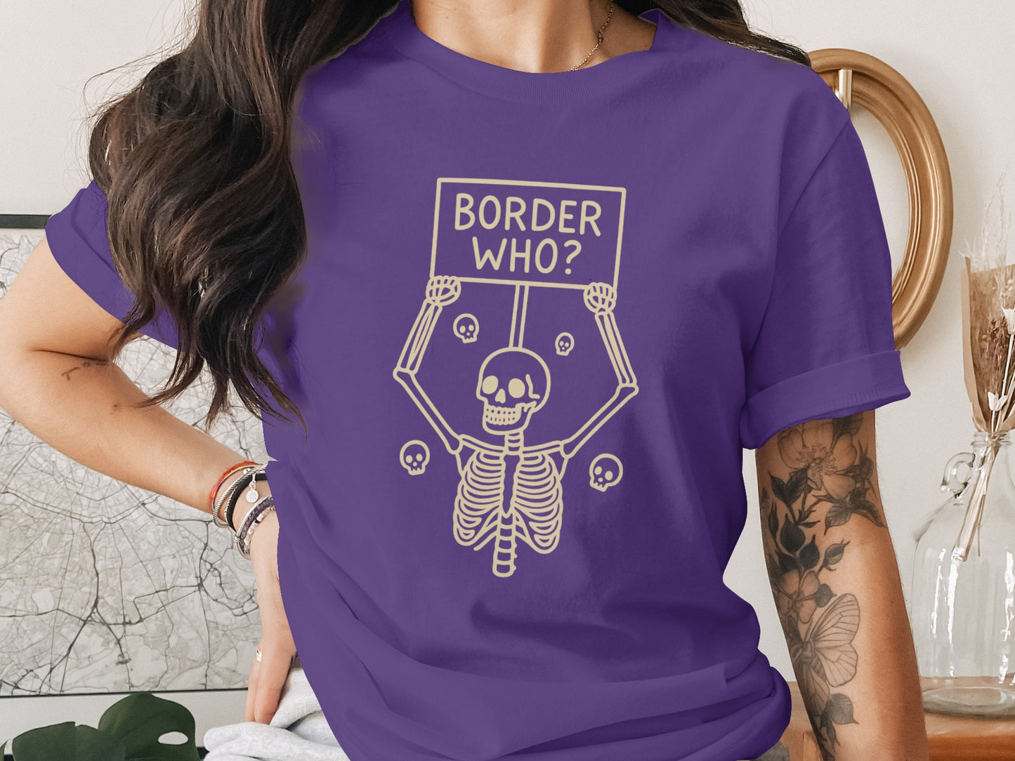 Trendy Skeleton Holding Border Who Sign Tee product