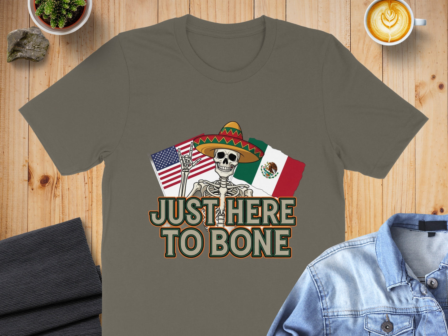 Just Here to Bone Skeleton with Flags T-Shirt product type