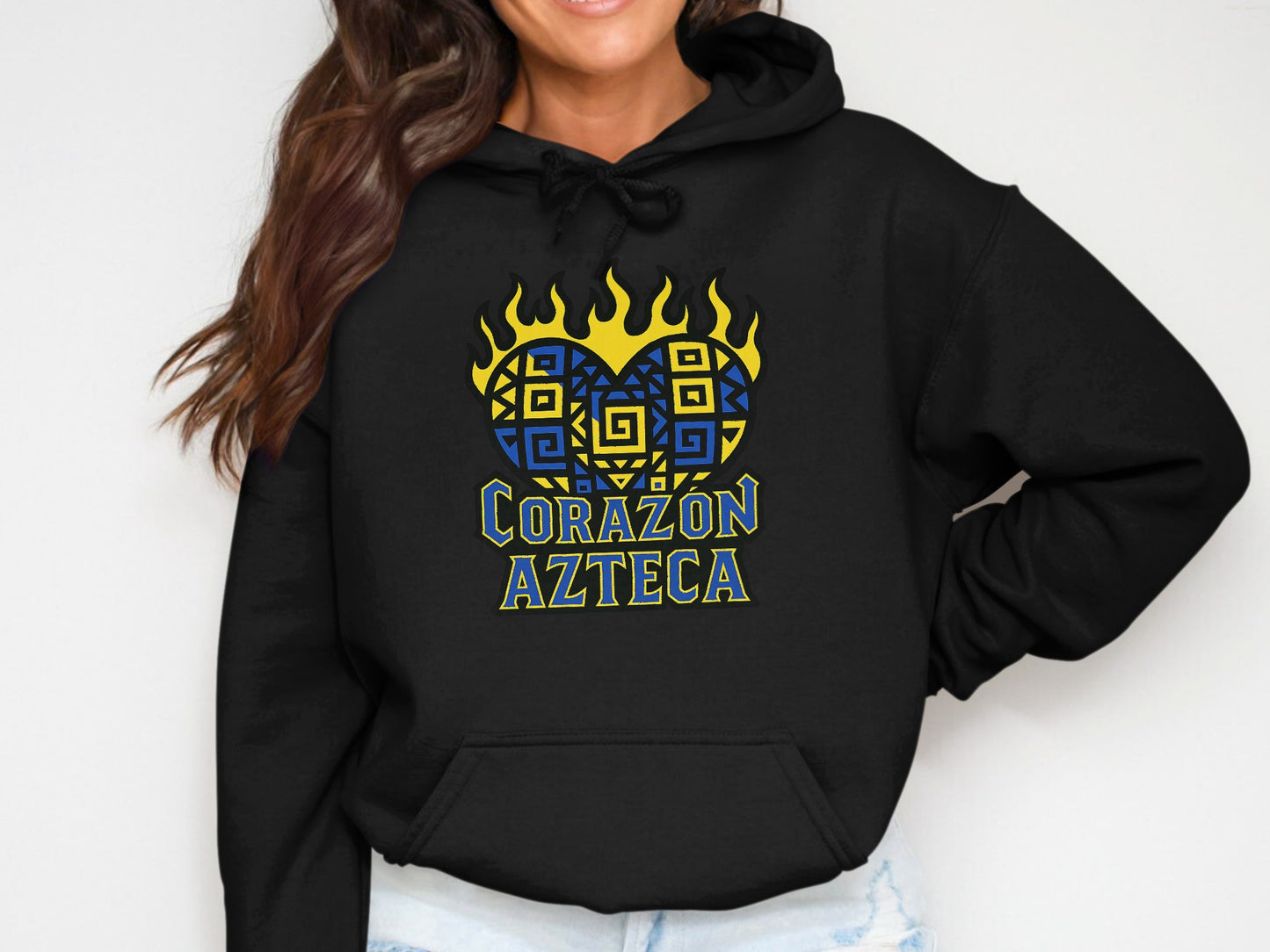 Corazon Azteca Flaming Heart Design Black Hoodie product