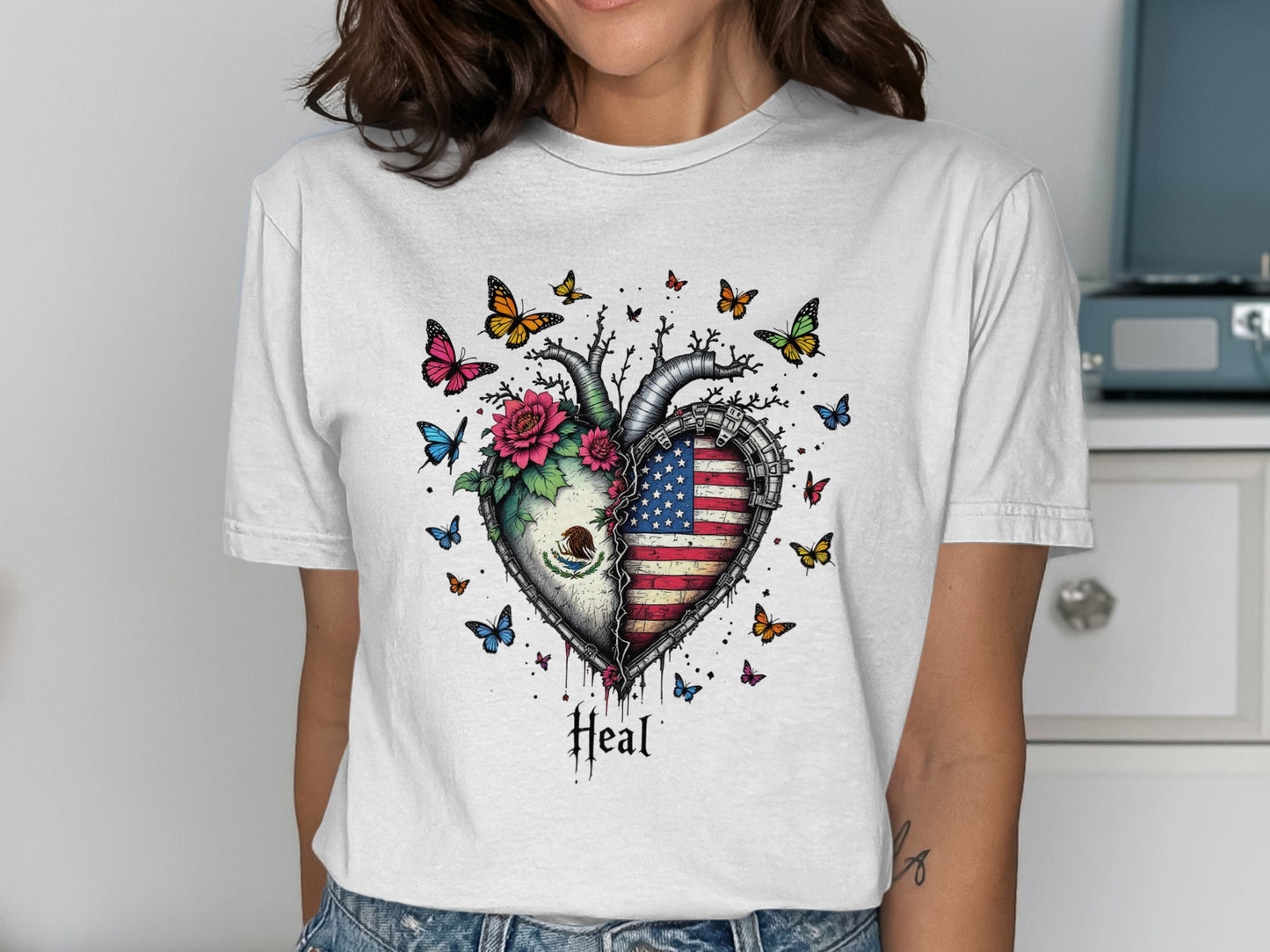 Heart and Butterfly Design Heal Graphic Tee product type