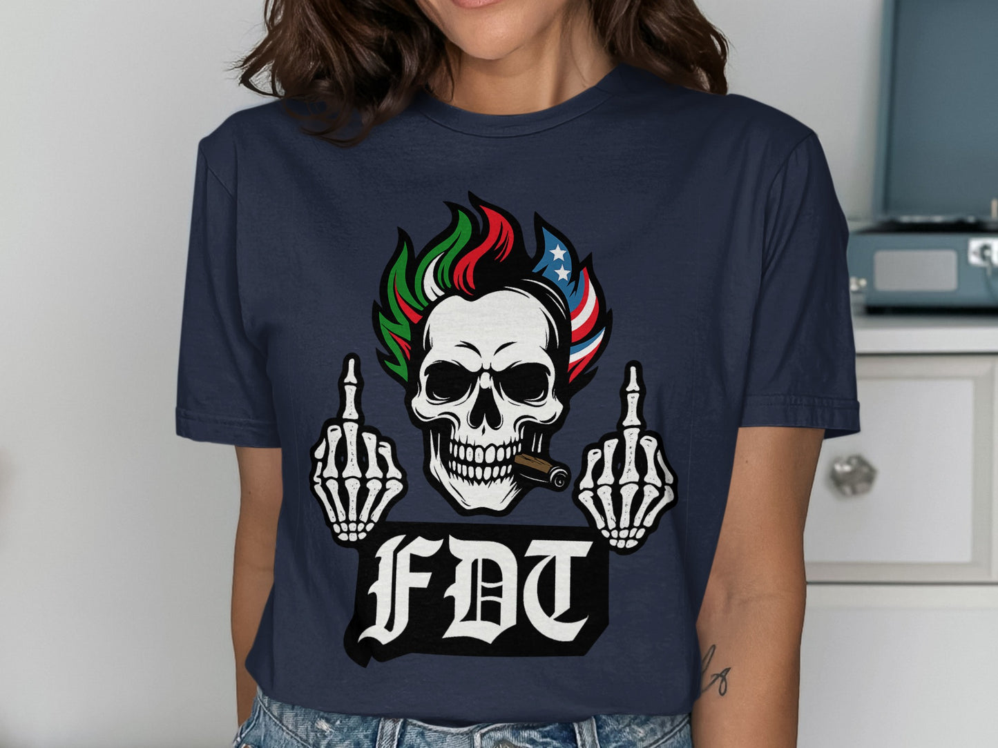 FDT Skull with Middle Fingers Graphic T-shirt Product
