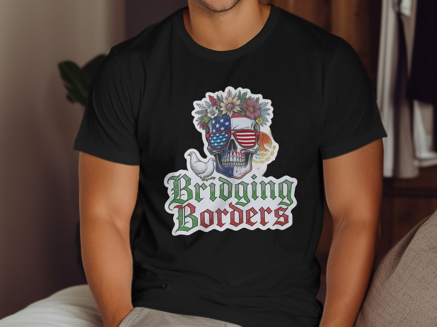 Bridging Borders Skull American Flag Glasses Shirt product