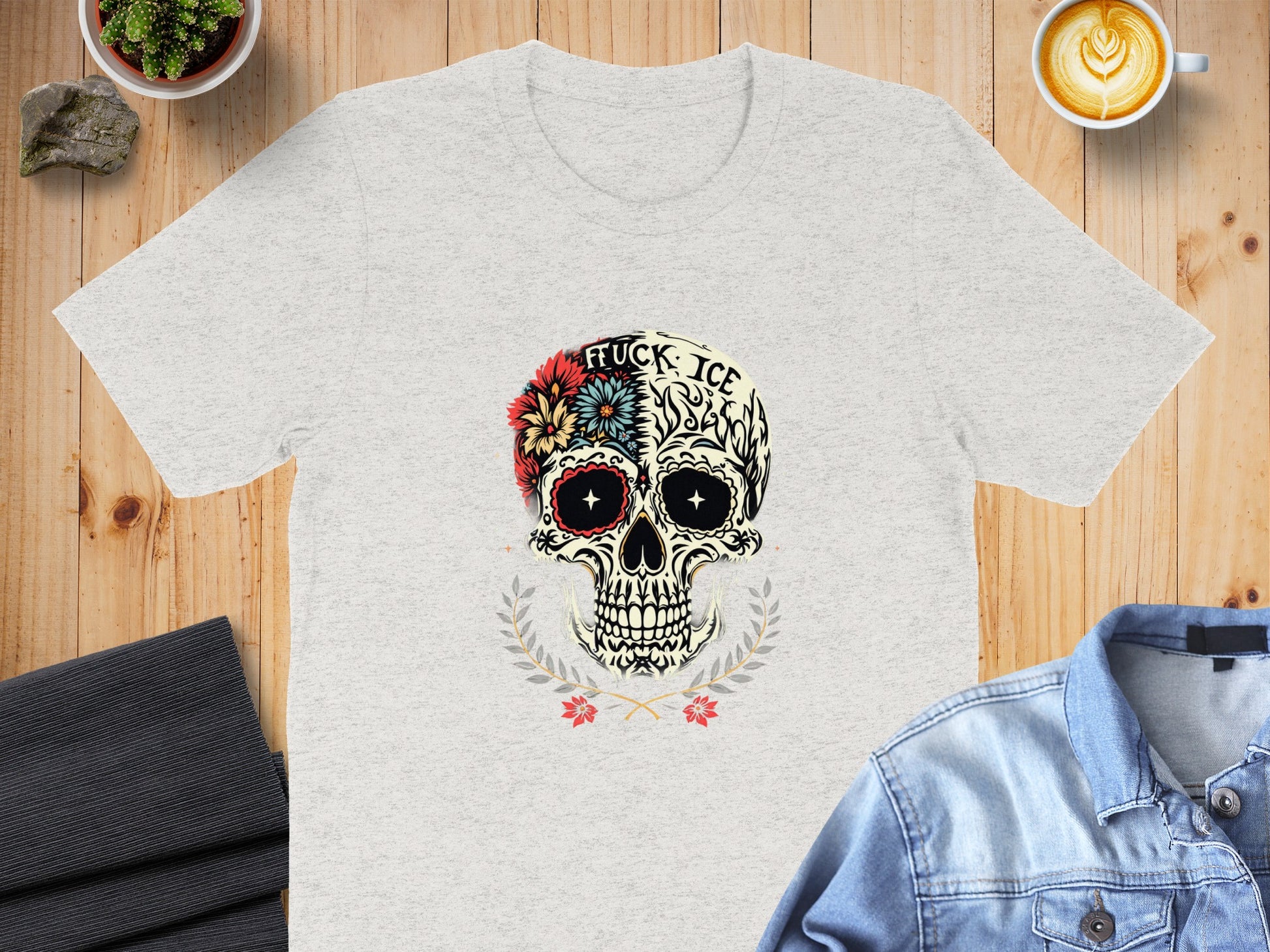 Floral Skull Design with Text Graphic T-shirt product