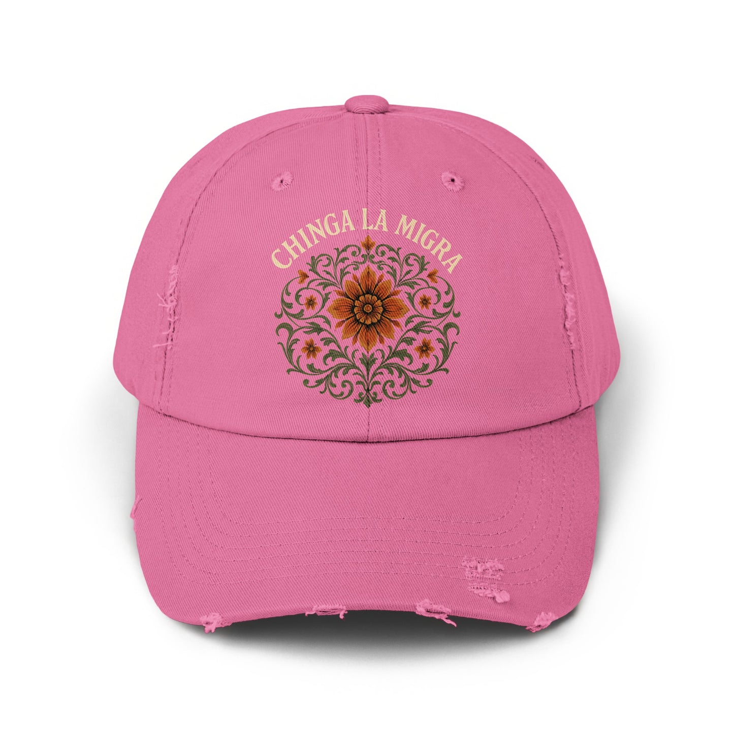 Chinga La Migra Pink Distressed Embroidered Cap product type