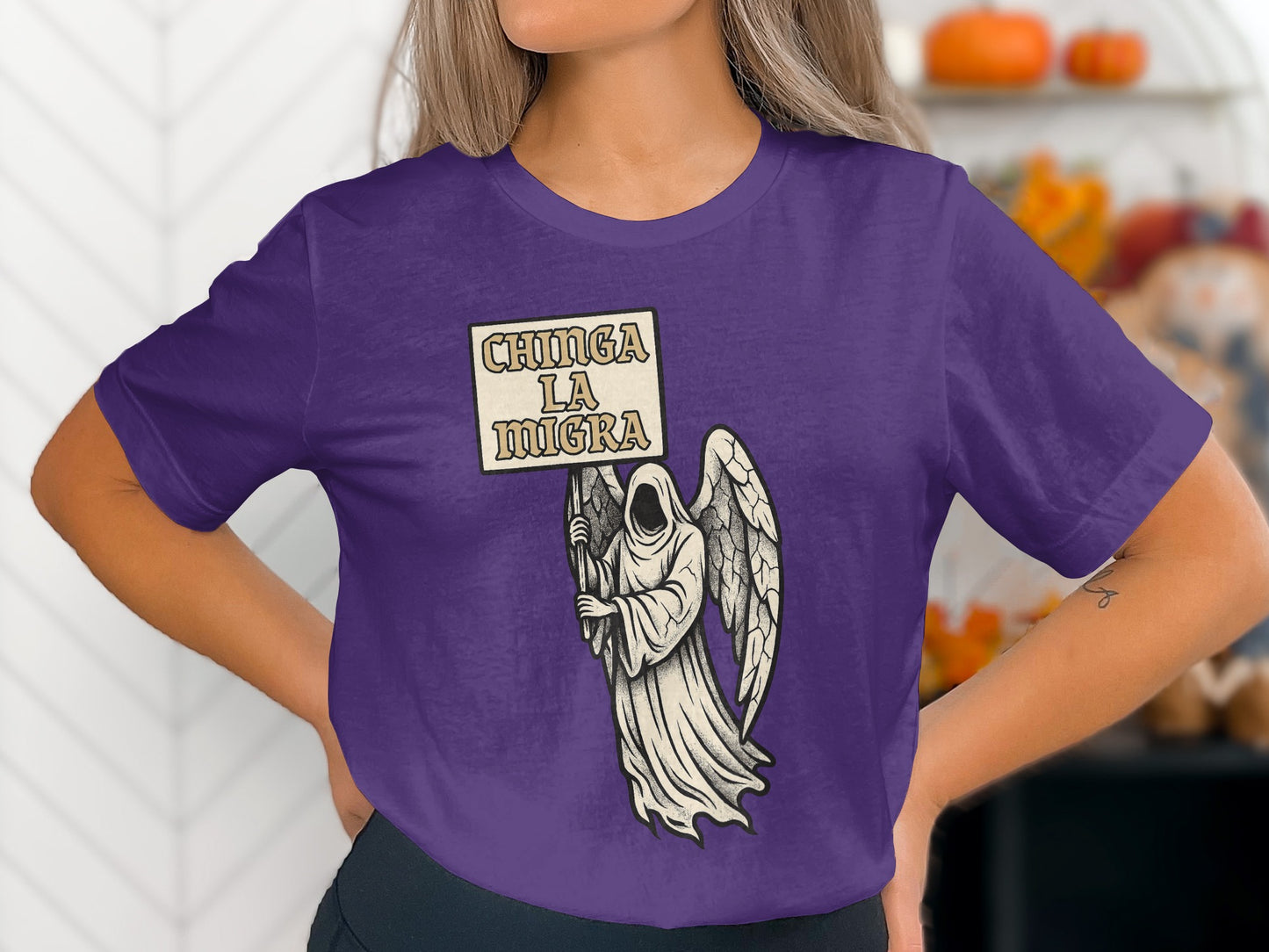 Chinga La Migra Printed Graphic Purple T-shirt product type