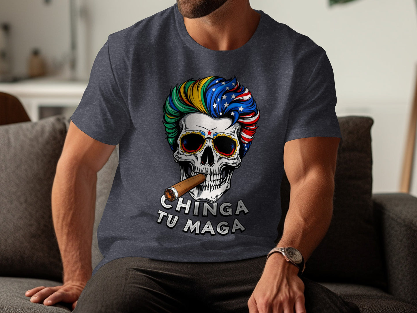 Chinga Tu Maga Skull with Cigar Unisex T-shirt product