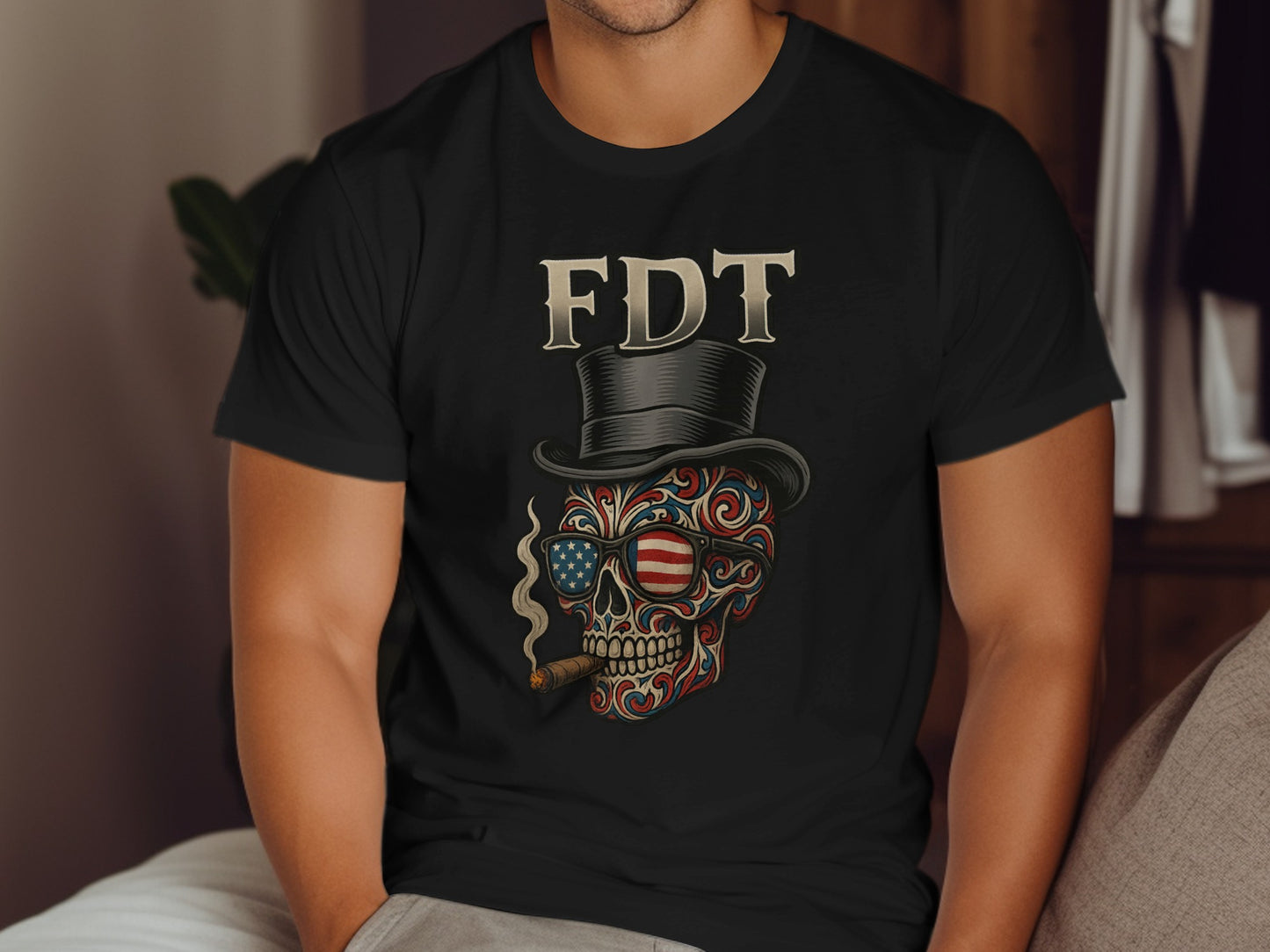Patriotic Skull with Hat Graphic Print Tee product type
