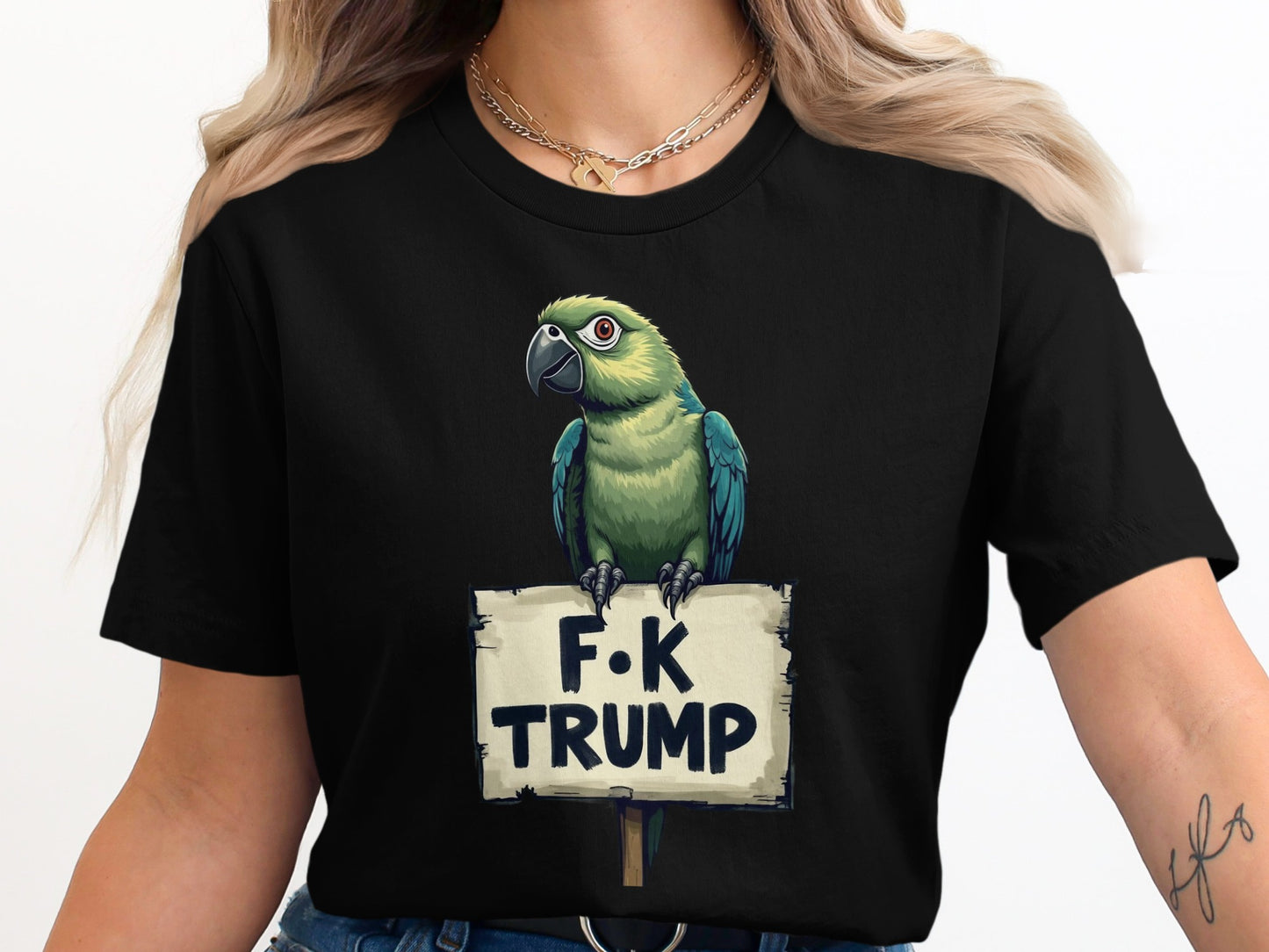 Parrot Holding F*K Trump Sign Printed Shirt product