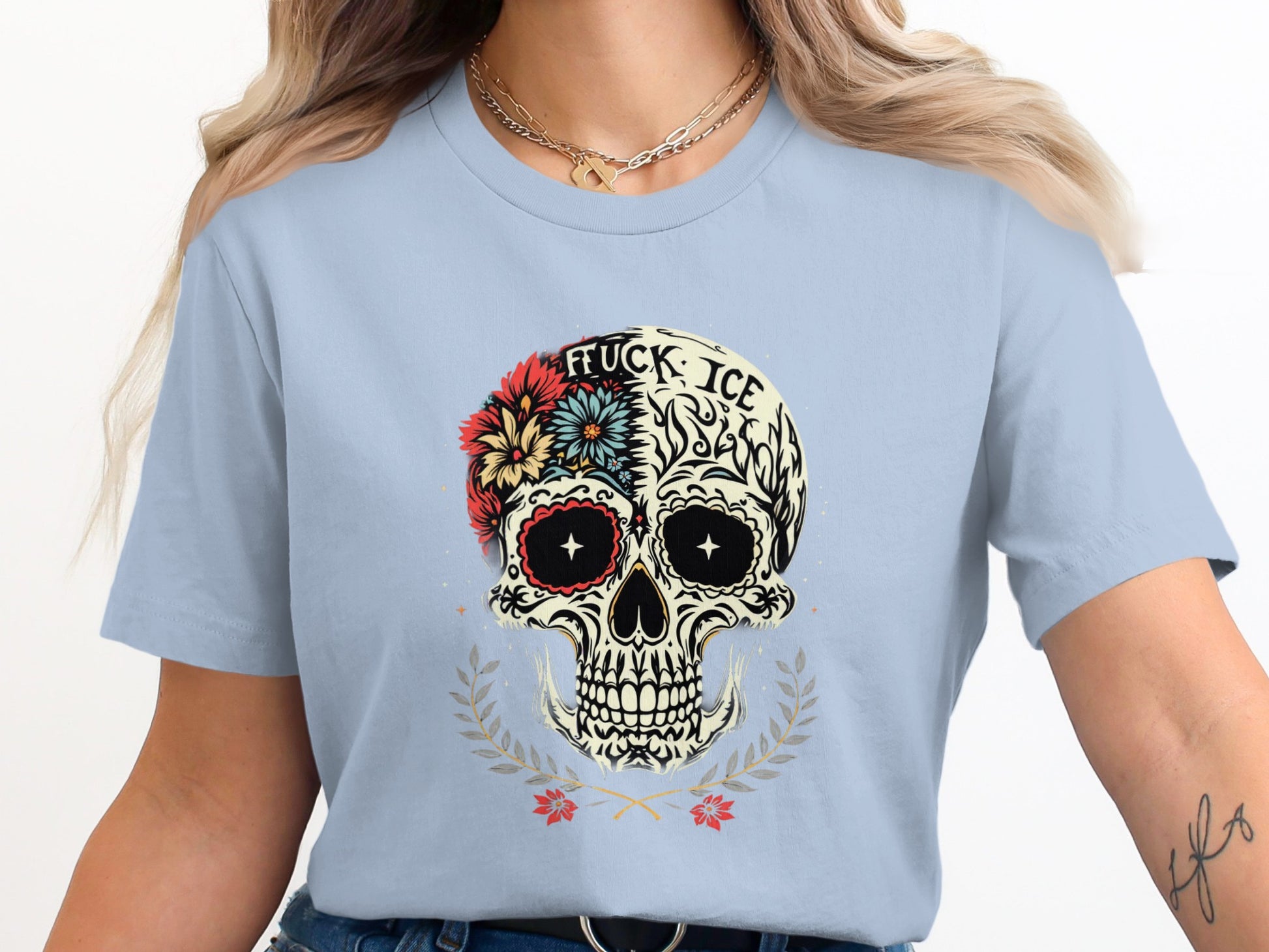 Bold Floral Skull 'F**k Ice' T-Shirt product type